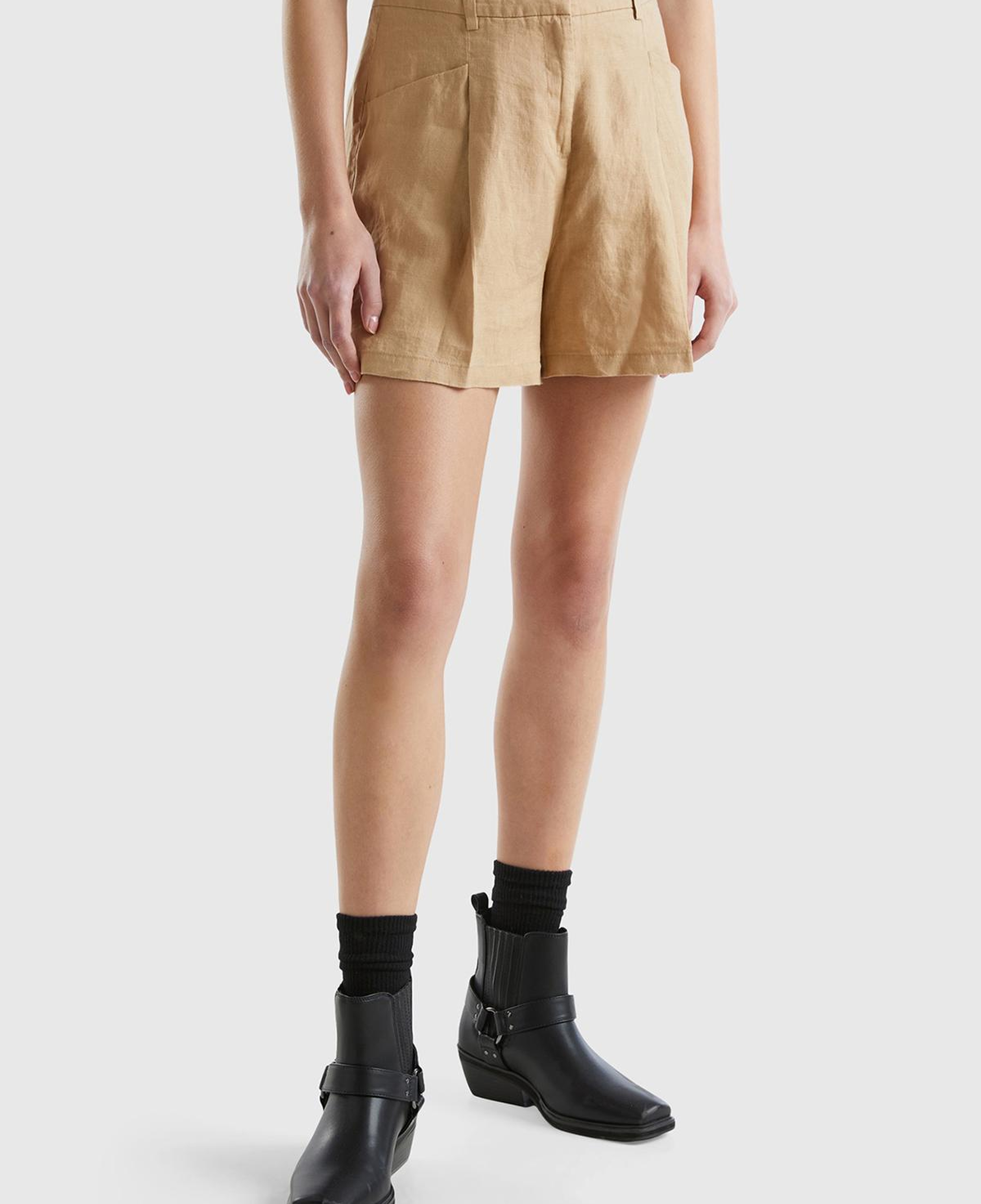 Kadın Taba %100 Keten Kısa Şort
