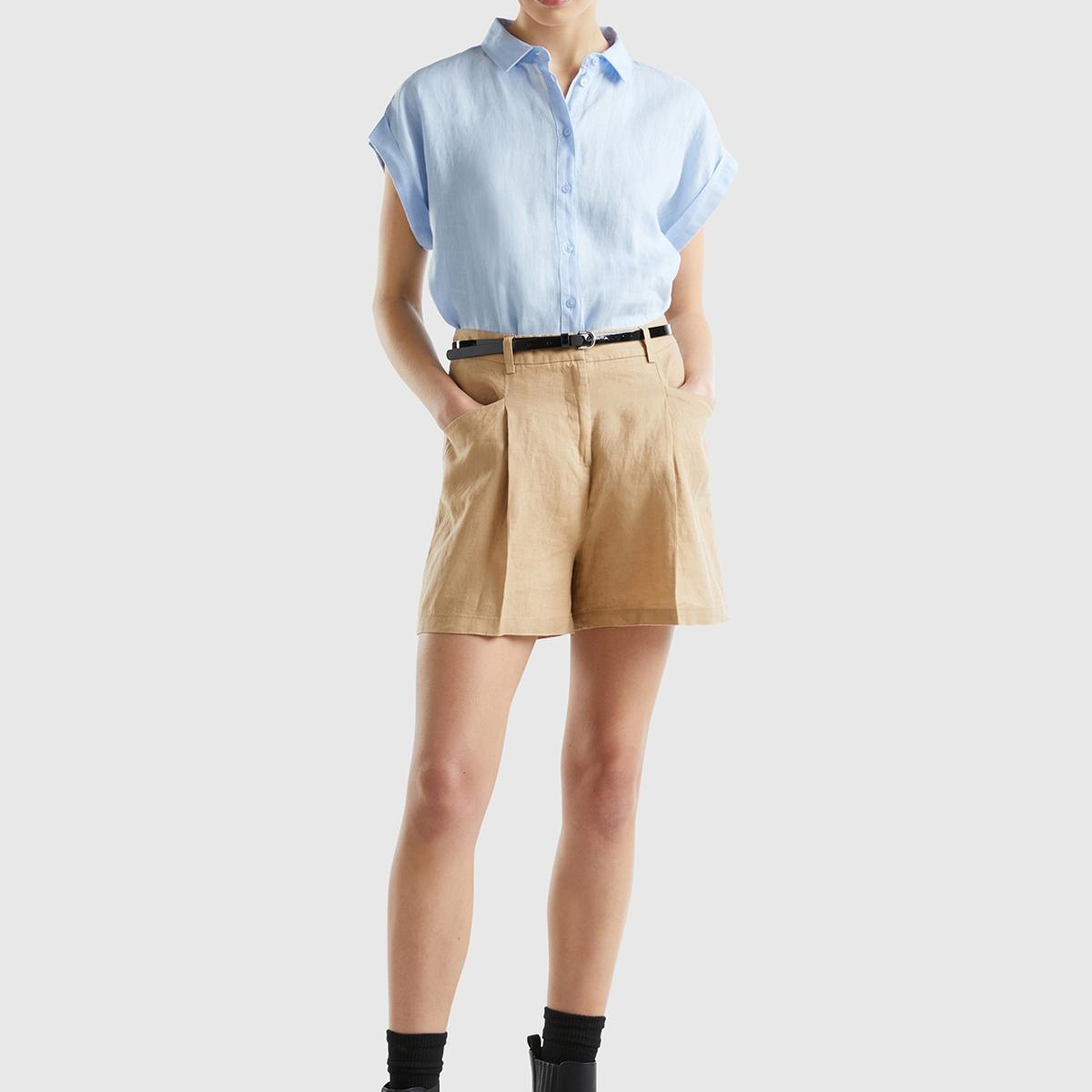 Kadın Taba %100 Keten Kısa Şort