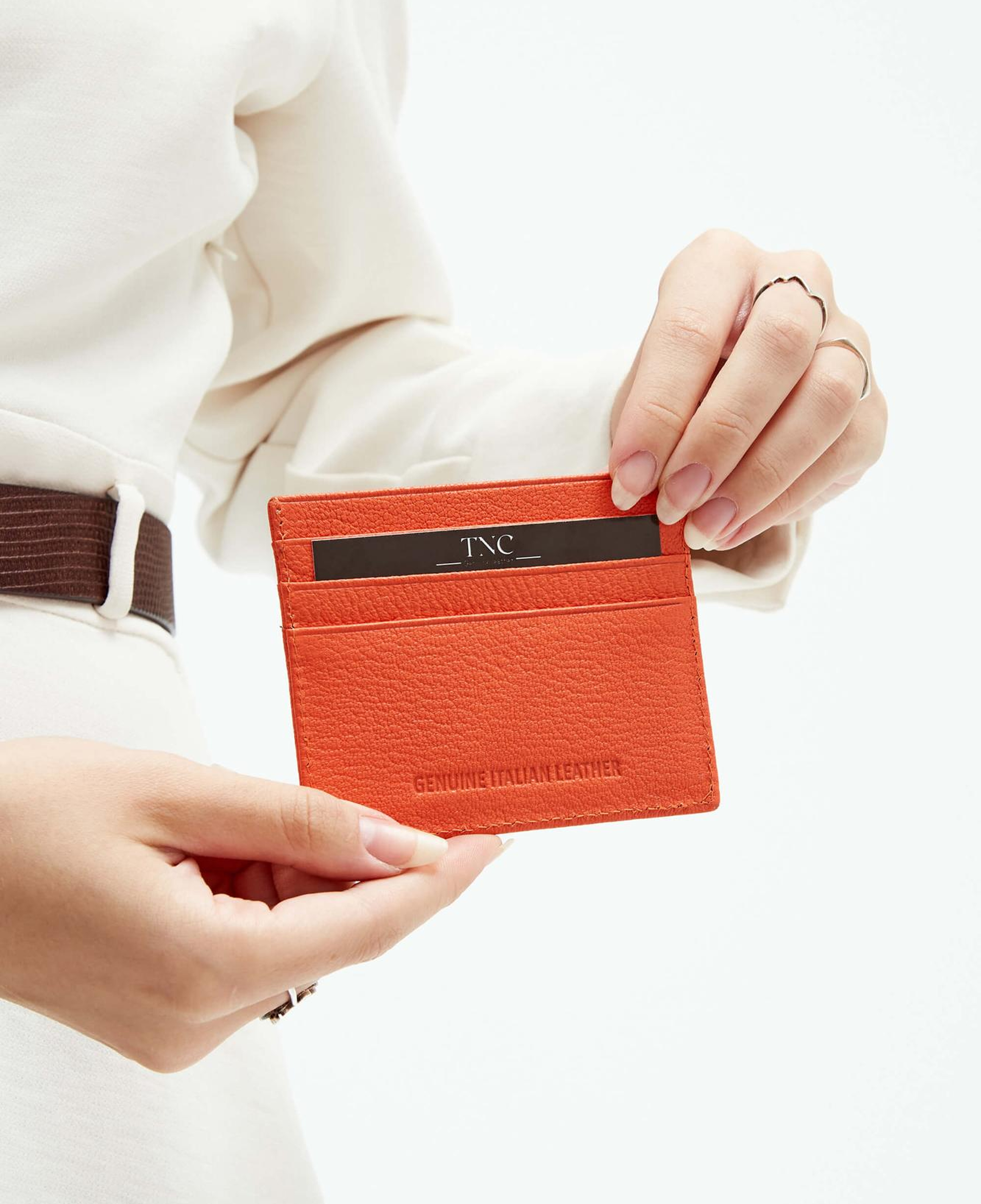 Tamer Tanca Unisex Hakiki Deri Turuncu Kartlık