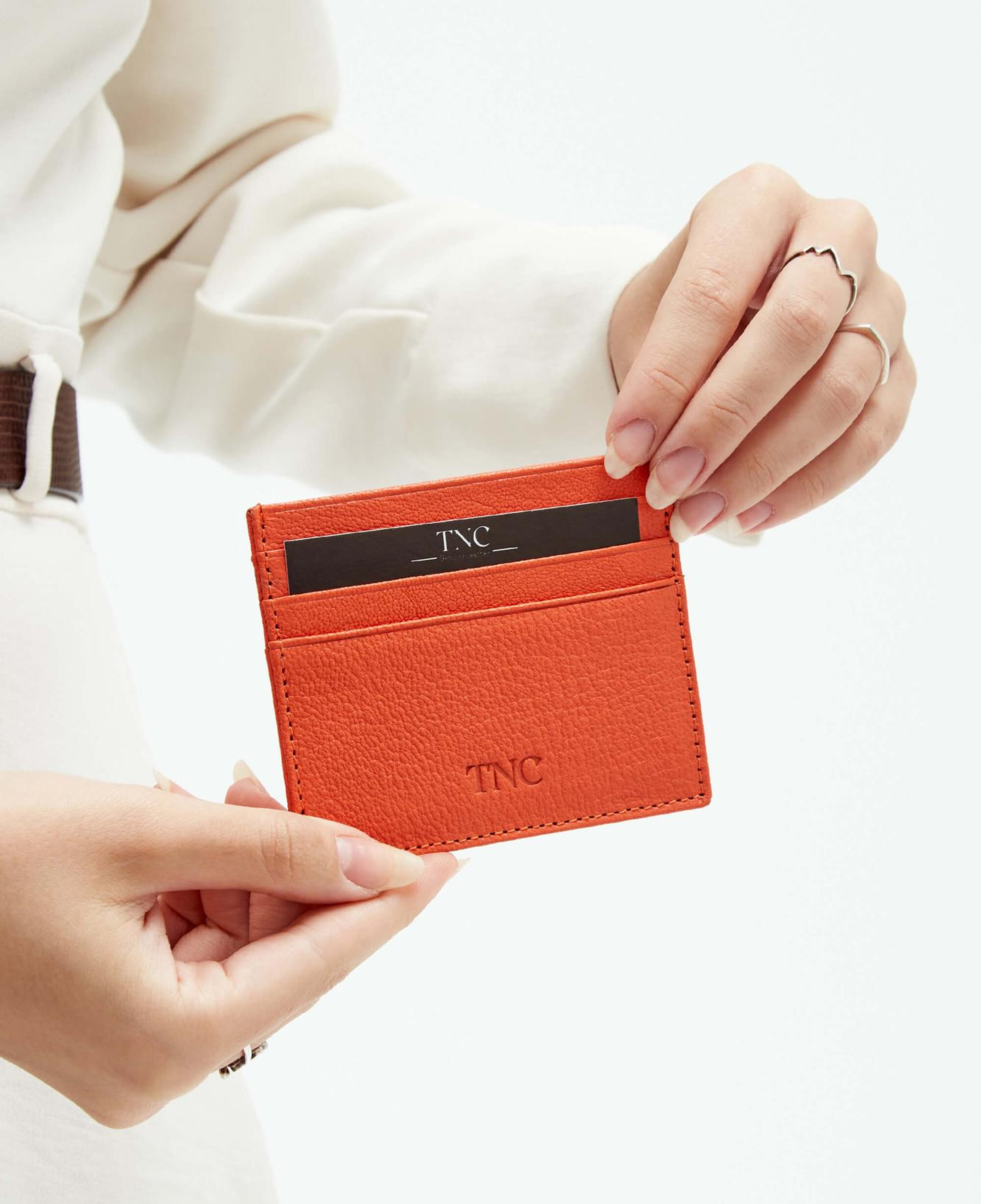 Tamer Tanca Unisex Hakiki Deri Turuncu Kartlık