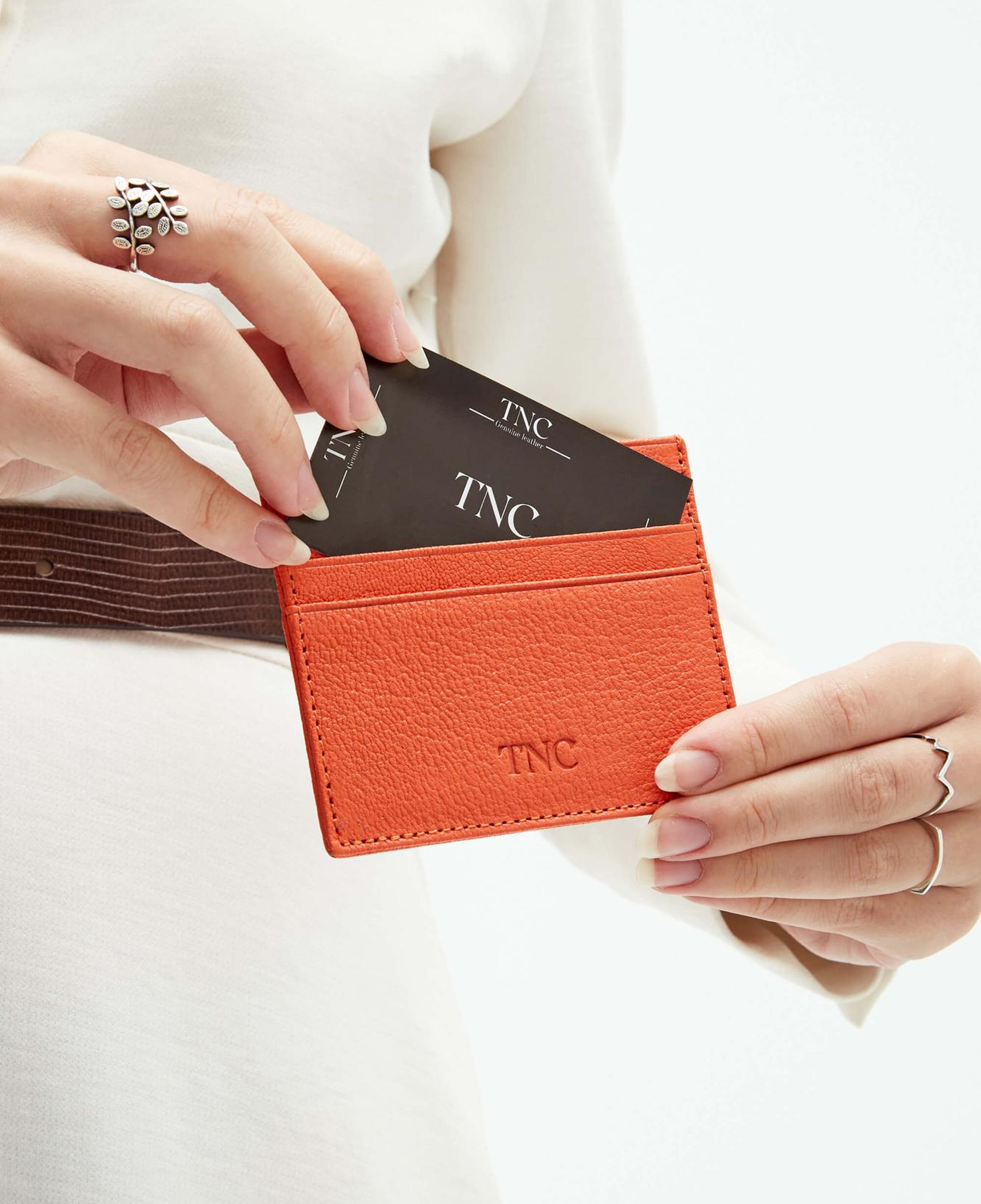 Tamer Tanca Unisex Hakiki Deri Turuncu Kartlık