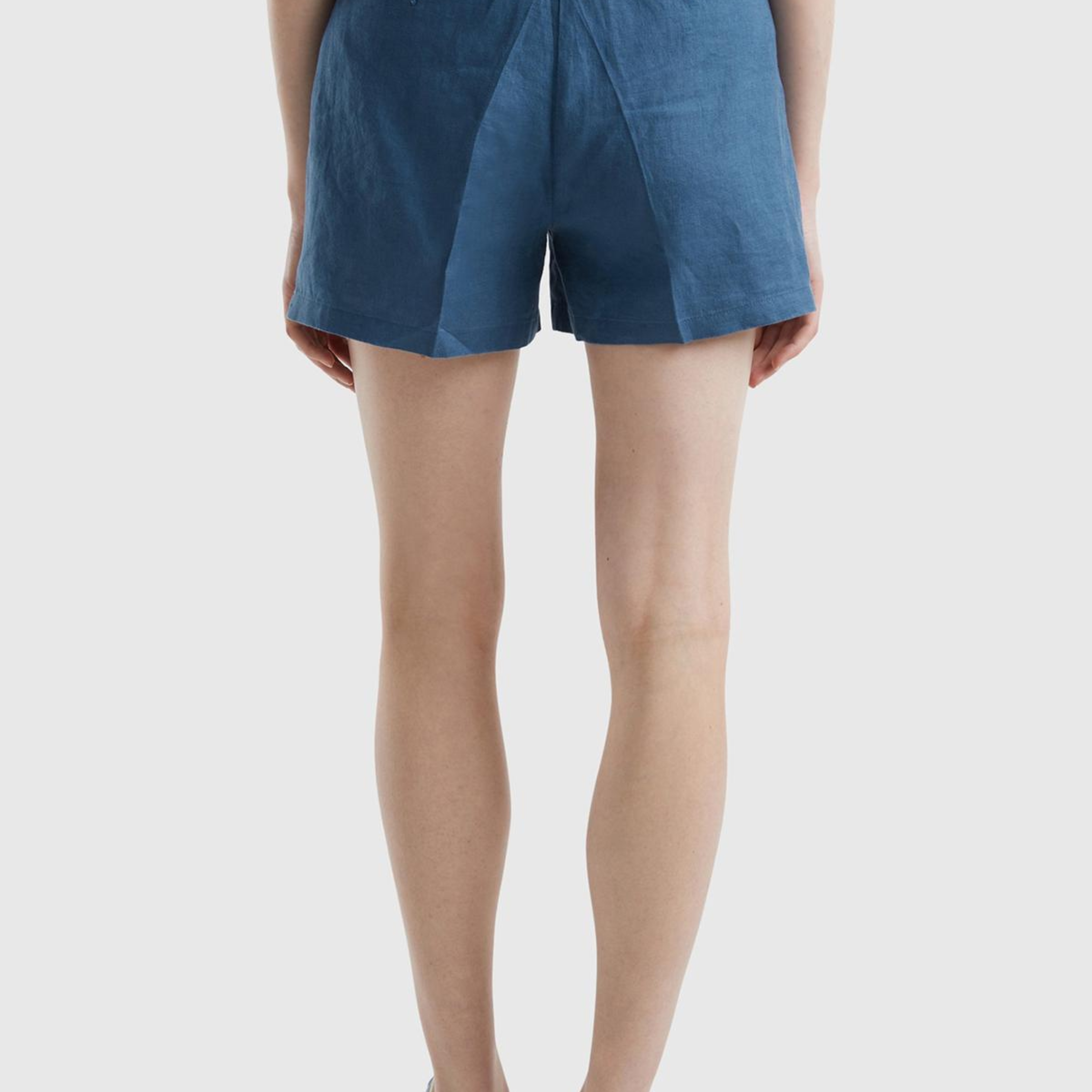 Kadın Gece Mavisi %100 Keten Kısa Şort