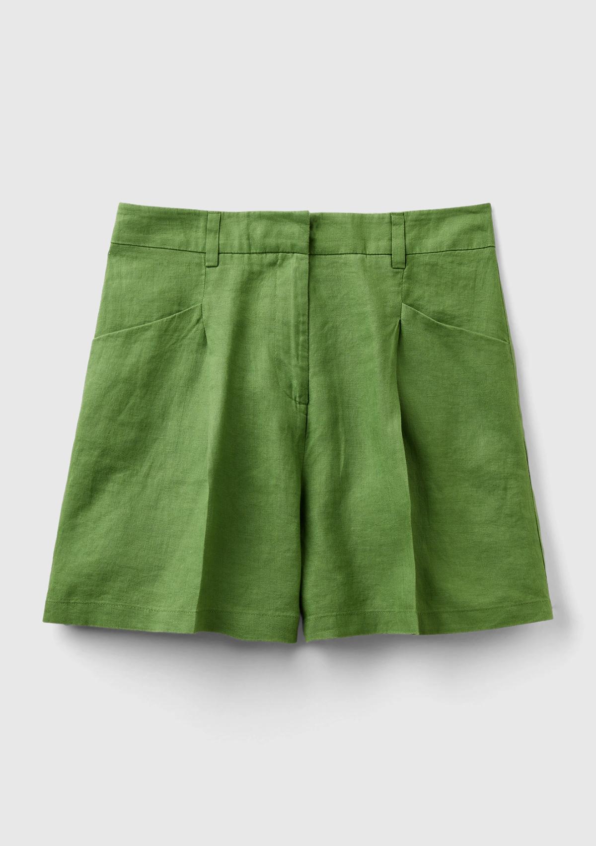 Kadın Soluk Yeşil %100 Keten Kısa Şort