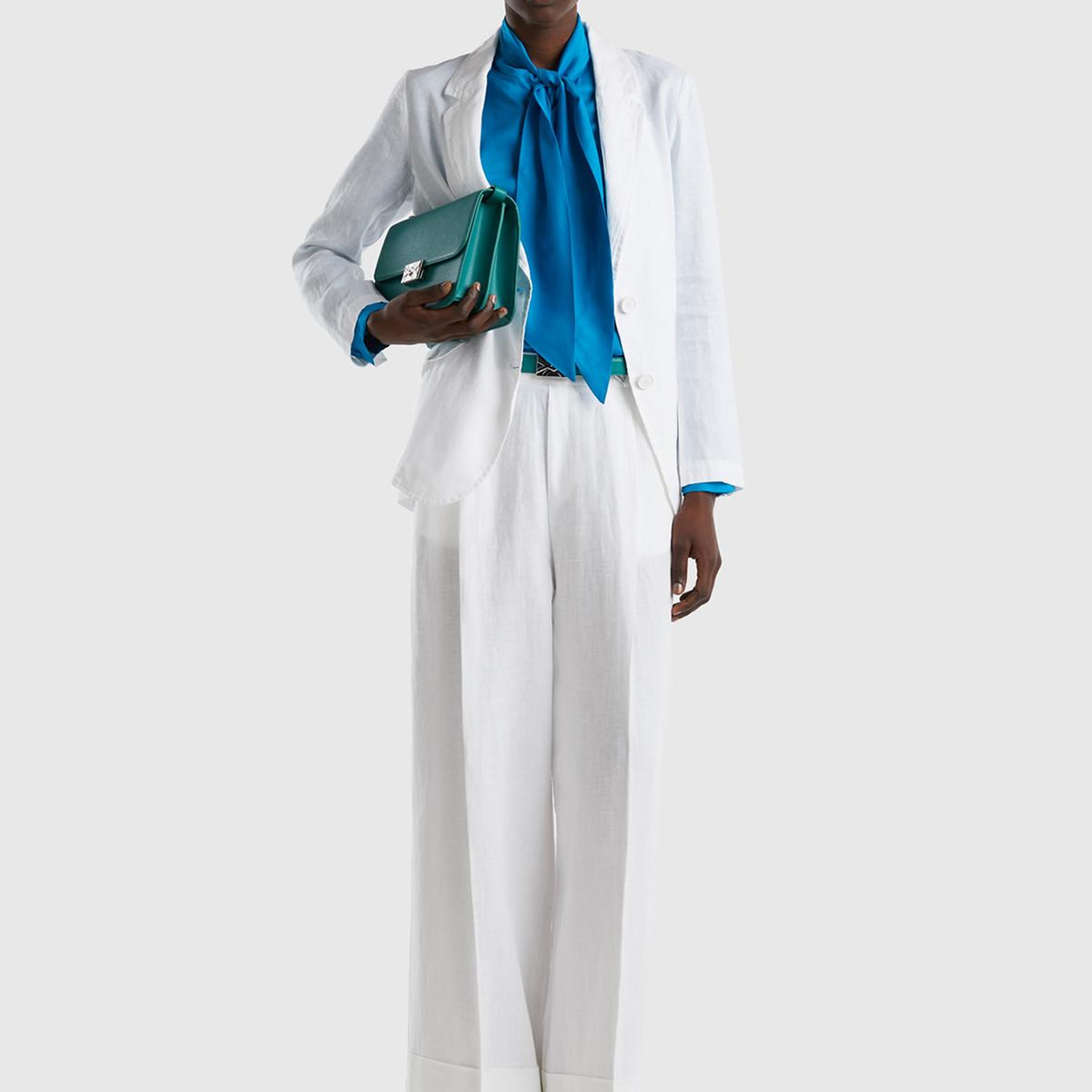 Kadın Beyaz %100 Keten Beli Lastikli Geniş Kesim Pantolon