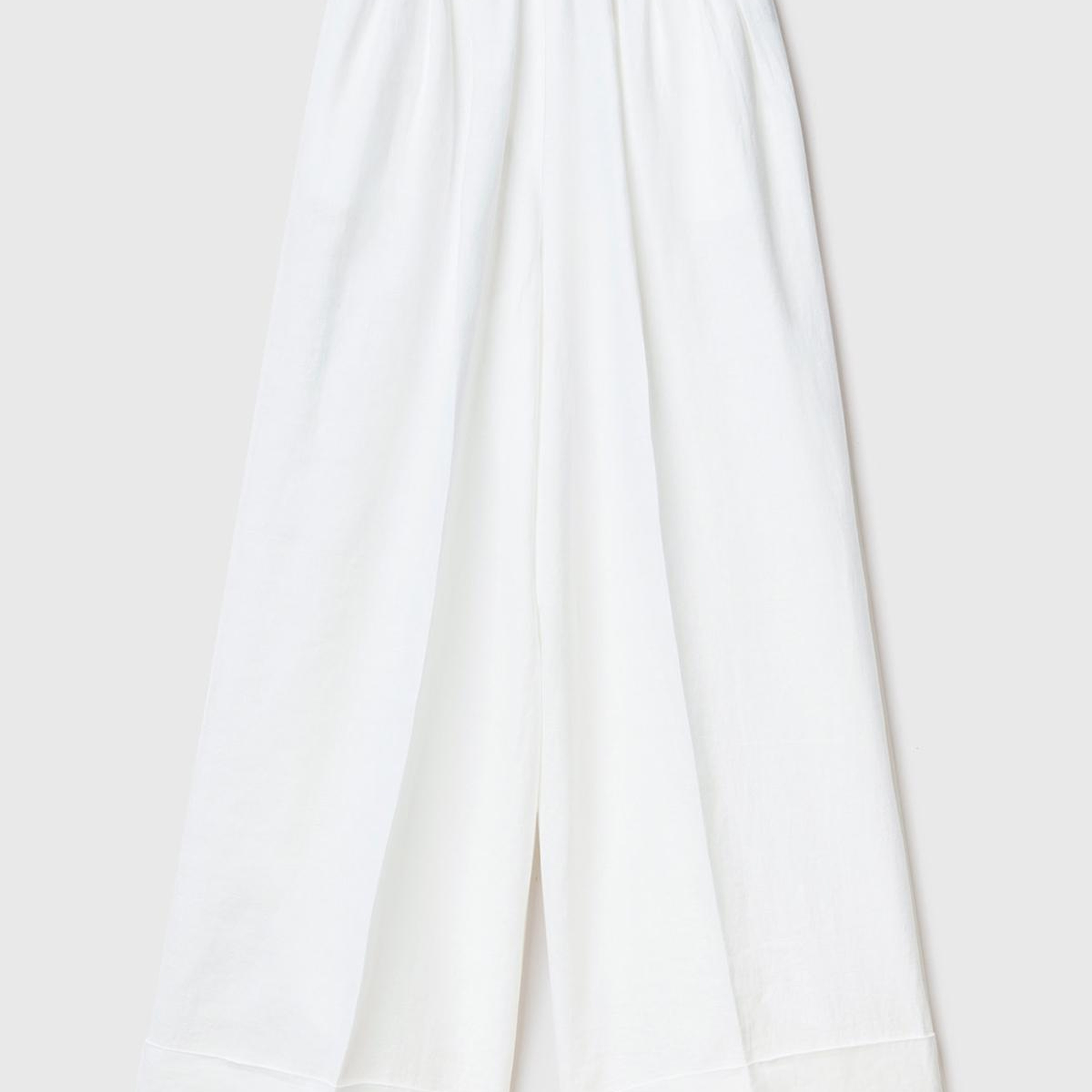 Kadın Beyaz %100 Keten Beli Lastikli Geniş Kesim Pantolon