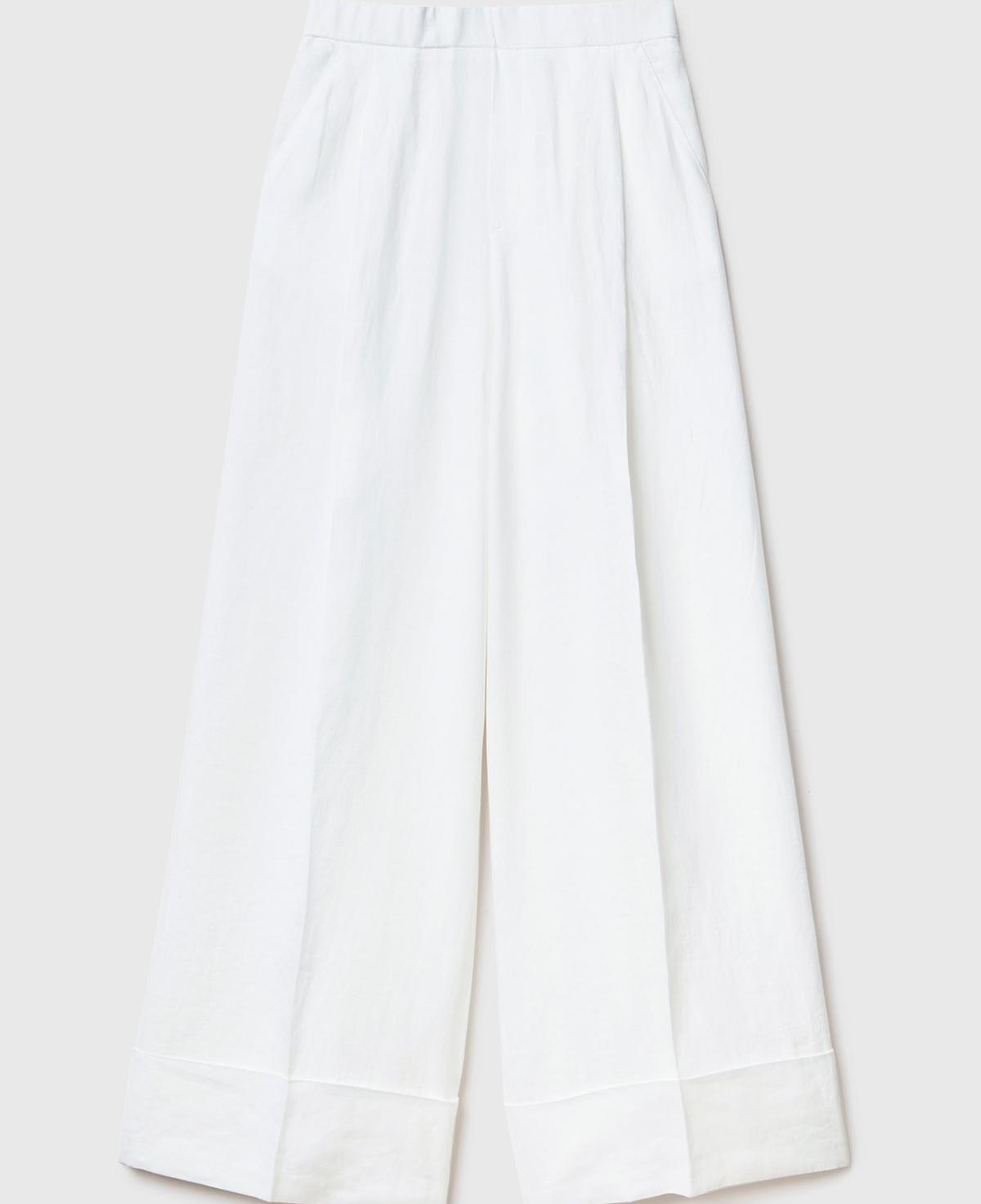 Kadın Beyaz %100 Keten Beli Lastikli Geniş Kesim Pantolon