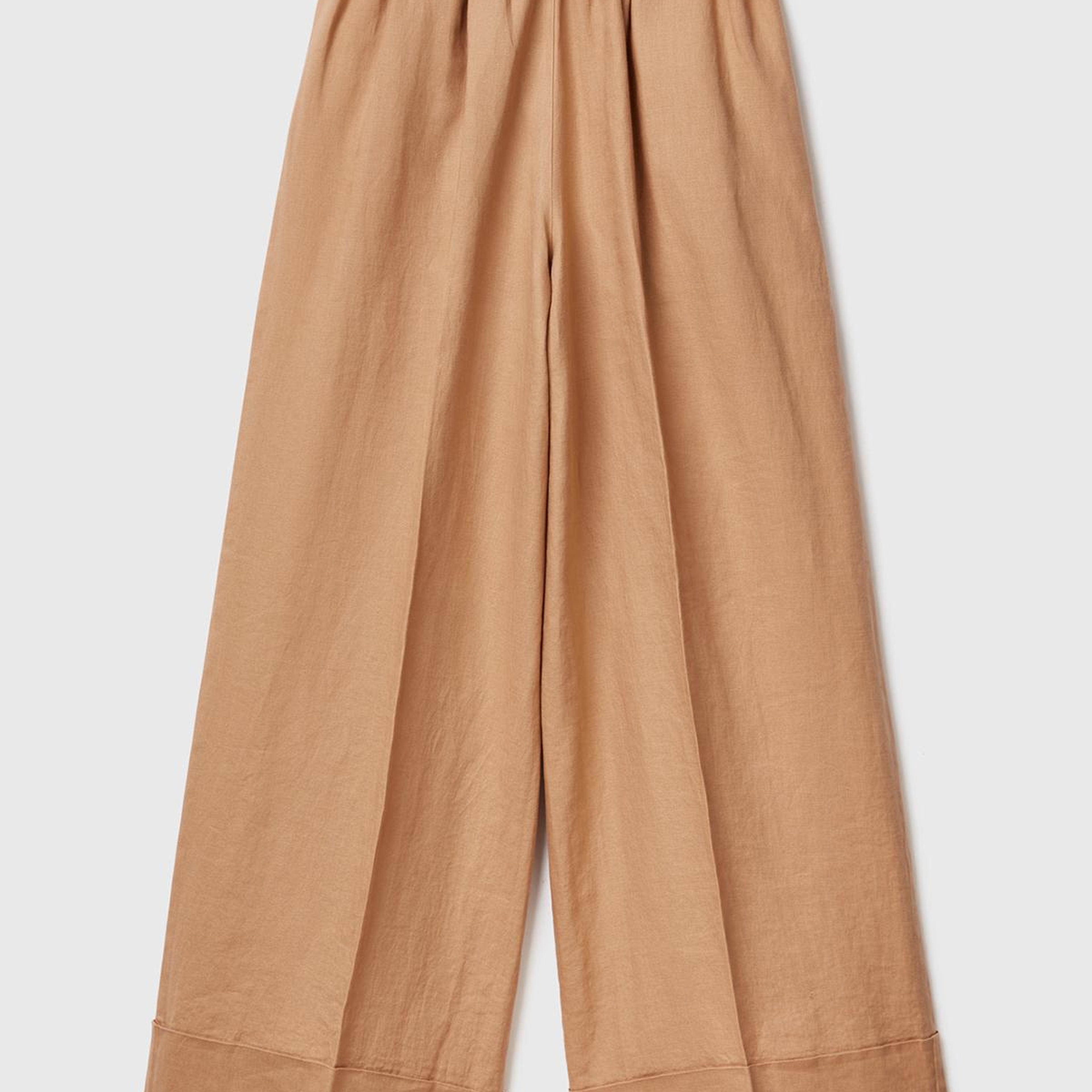 Kadın Taba %100 Keten Beli Lastikli Geniş Kesim Pantolon