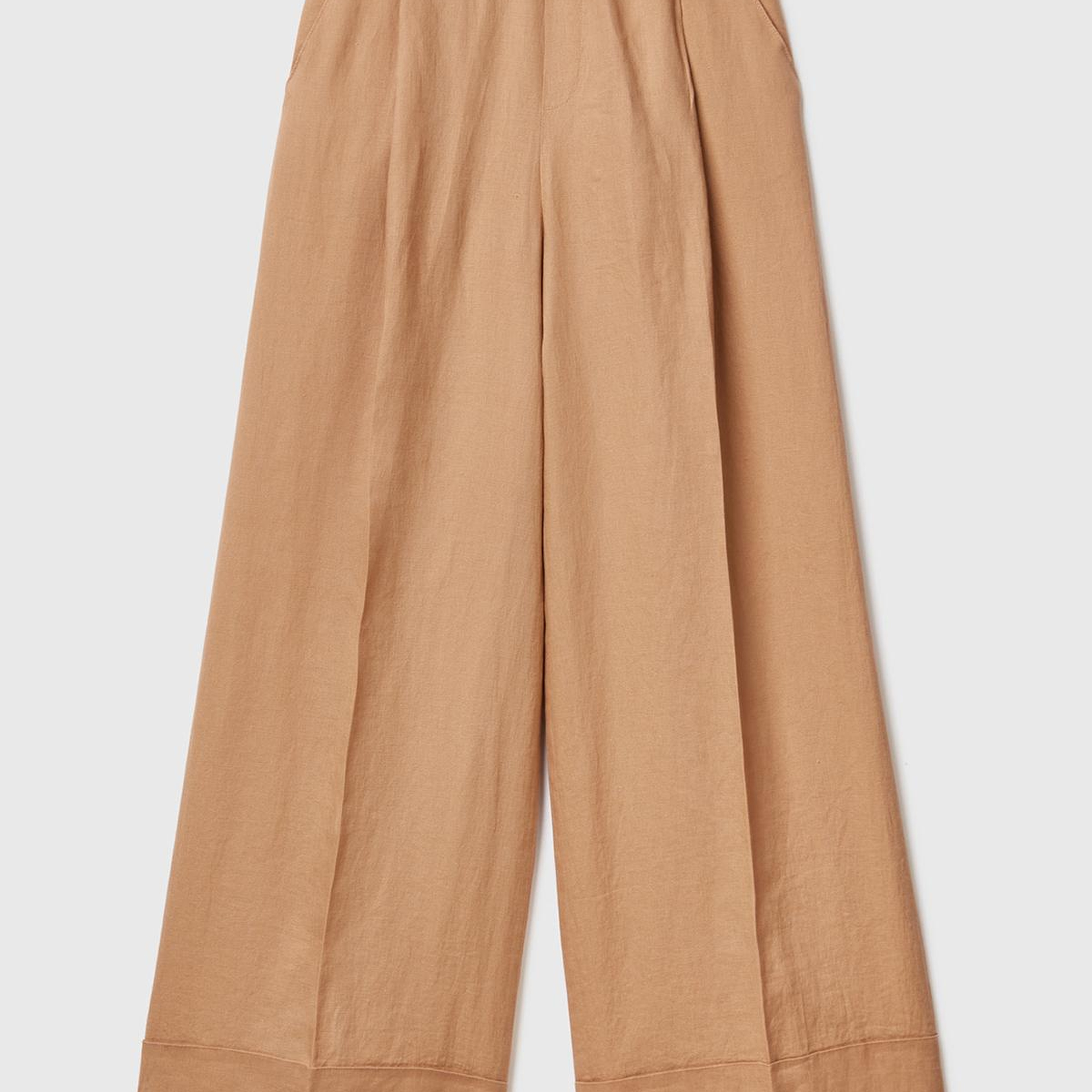 Kadın Taba %100 Keten Beli Lastikli Geniş Kesim Pantolon