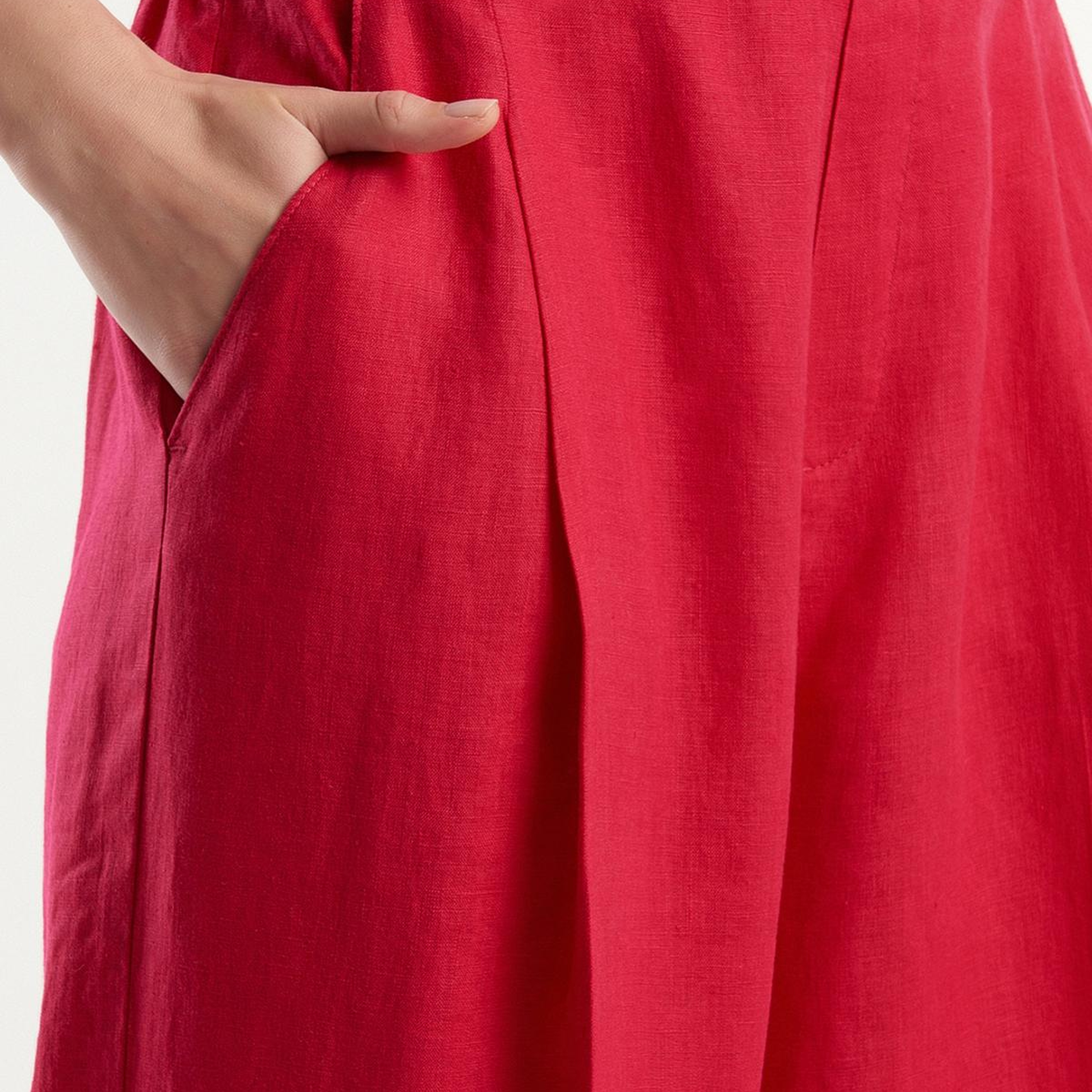 Kadın Fuşya %100 Keten Beli Lastikli Geniş Kesim Pantolon