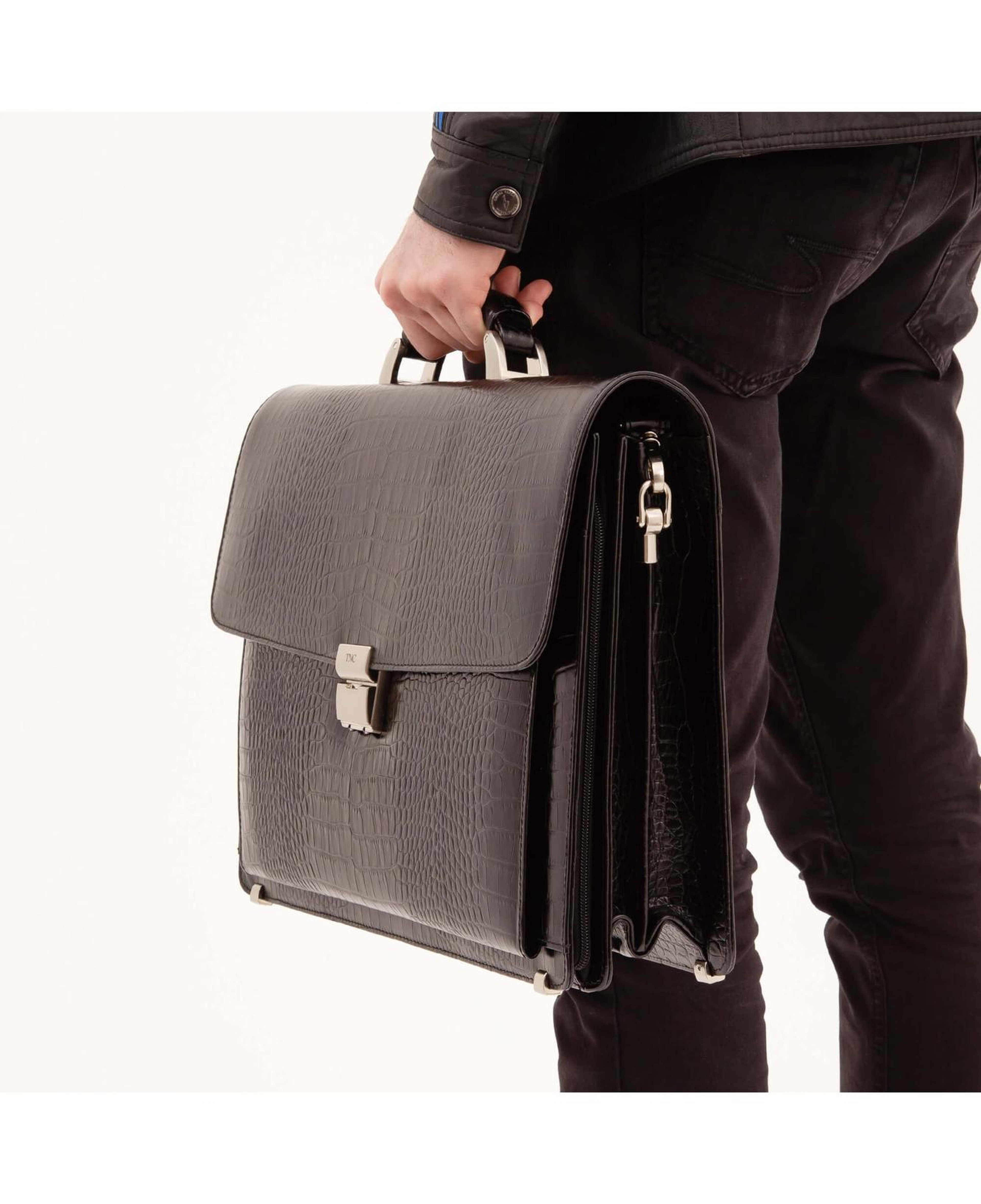 Tamer Tanca Erkek Hakiki Deri Siyah Kroko Evrak Çantası