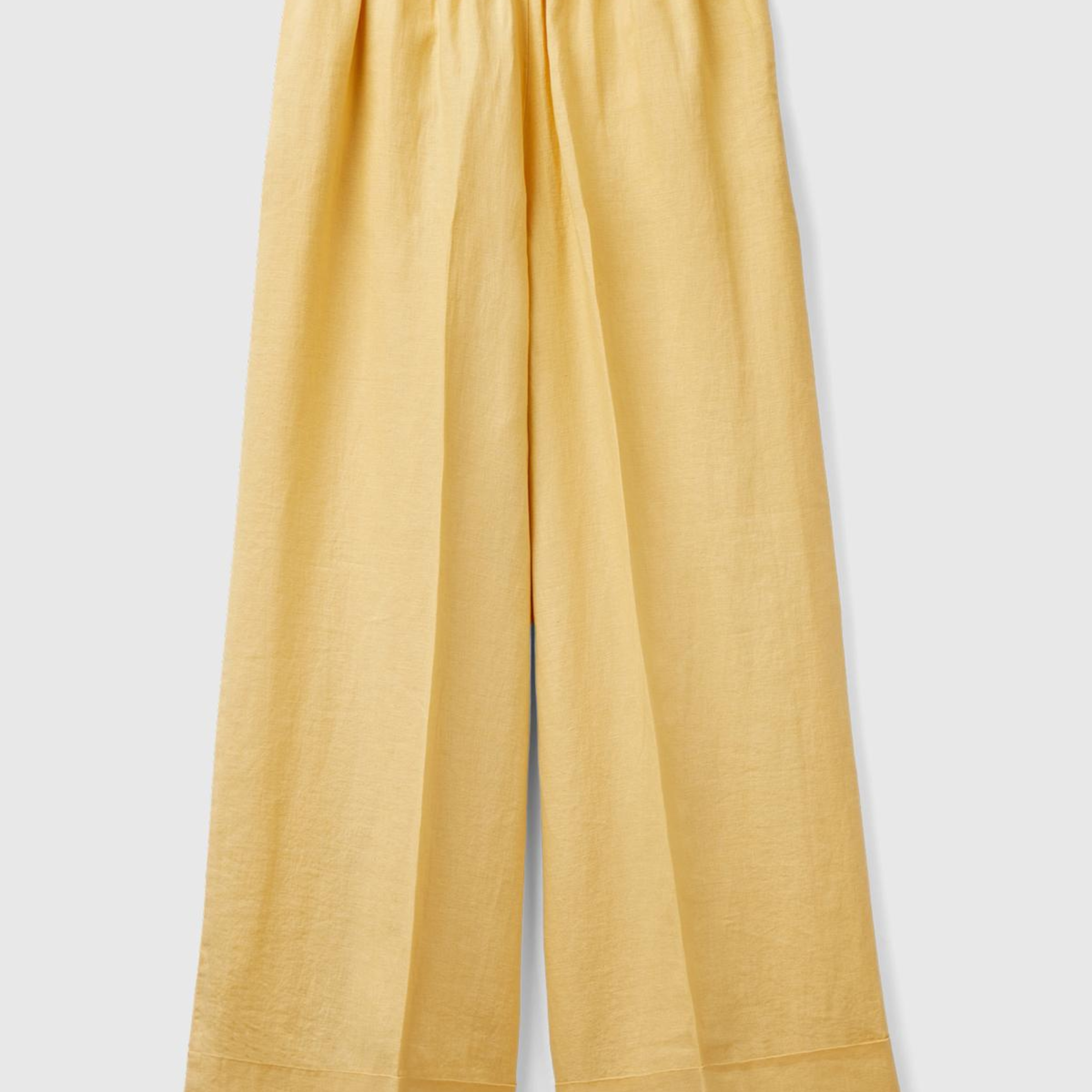 Kadın Açık Sarı %100 Keten Beli Lastikli Geniş Kesim Pantolon