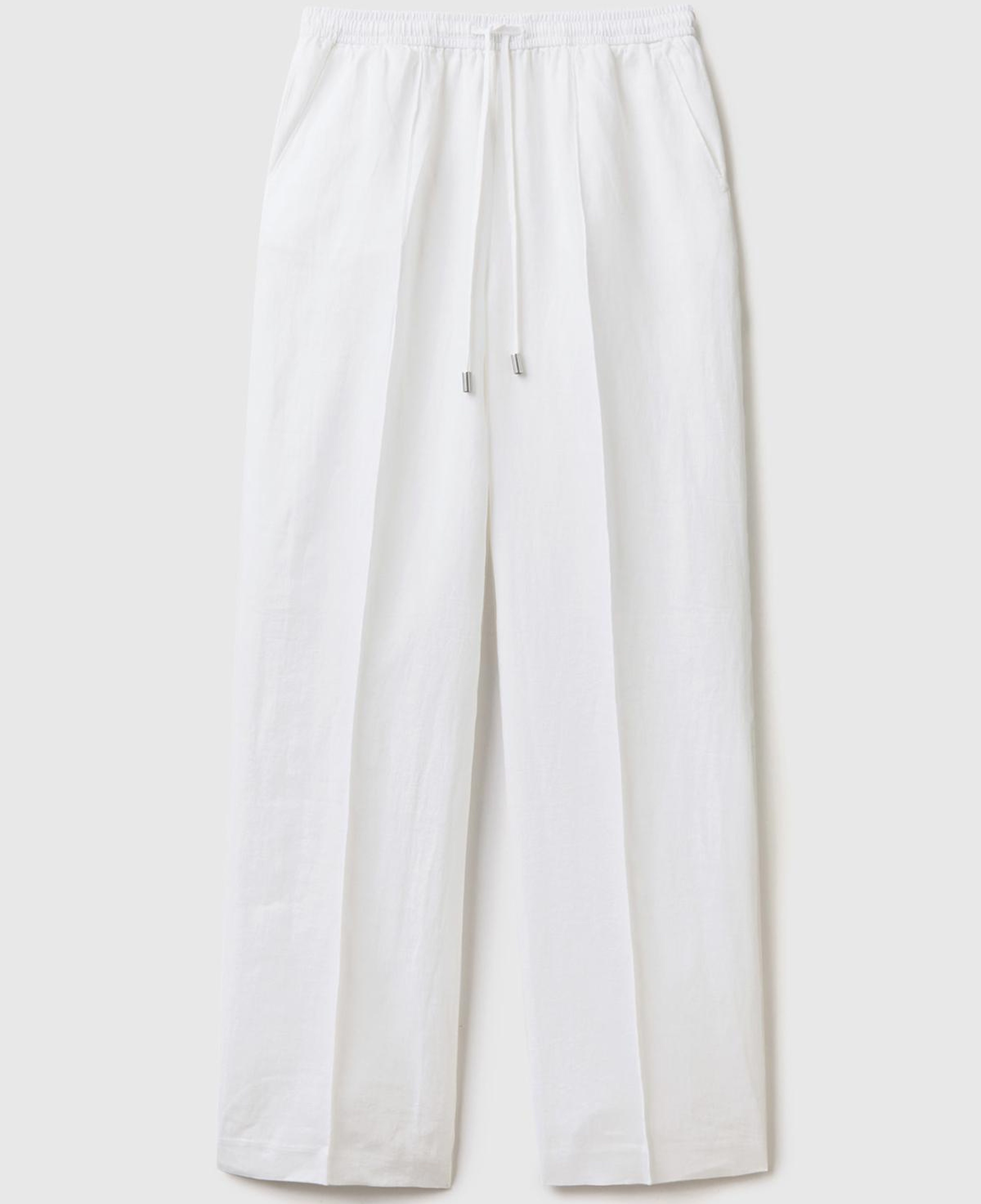 Kadın Beyaz %100 Keten Beli İpli Rahat Kalıp Pantolon