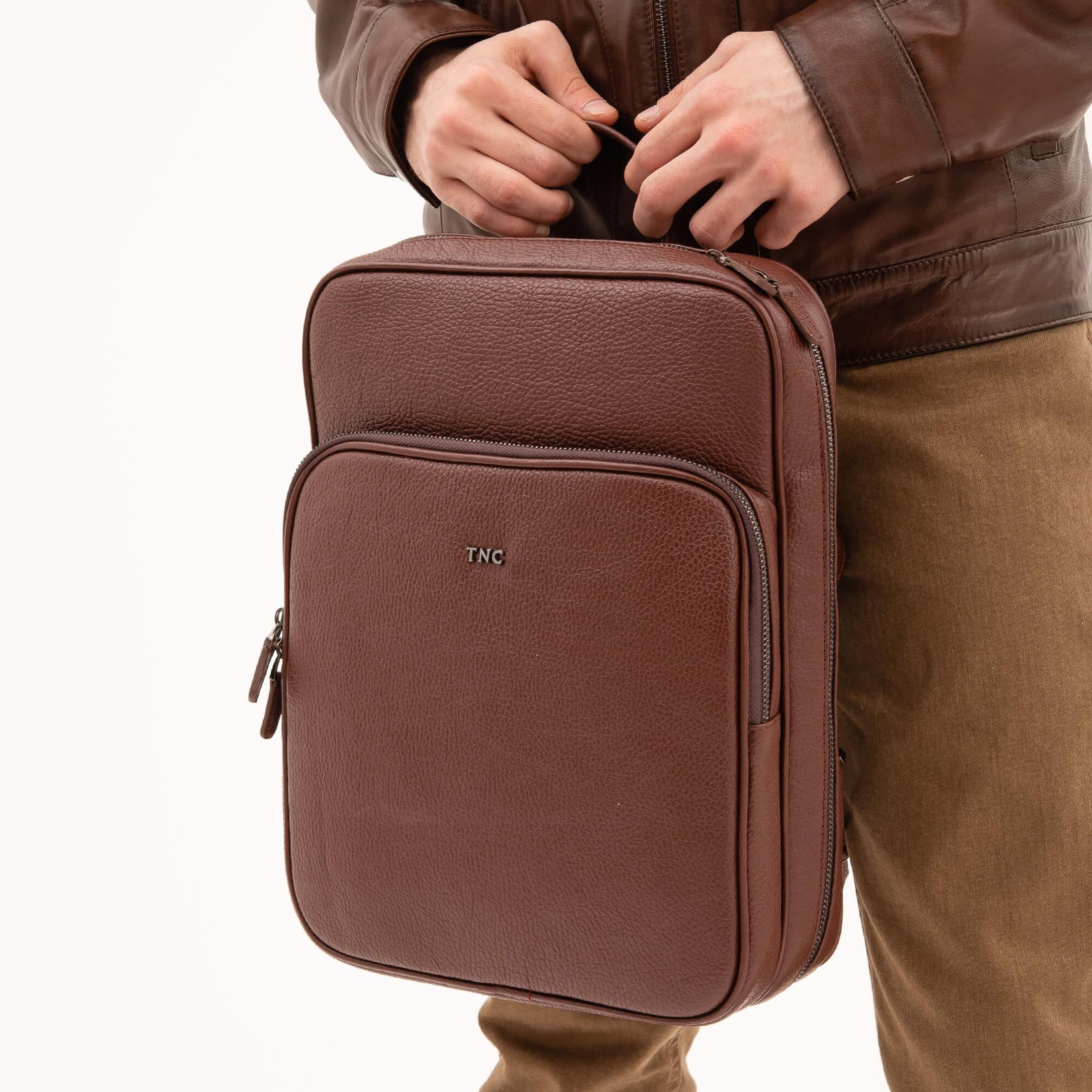 Tamer Tanca Erkek Hakiki Deri Kahverengi Sırt Çantası