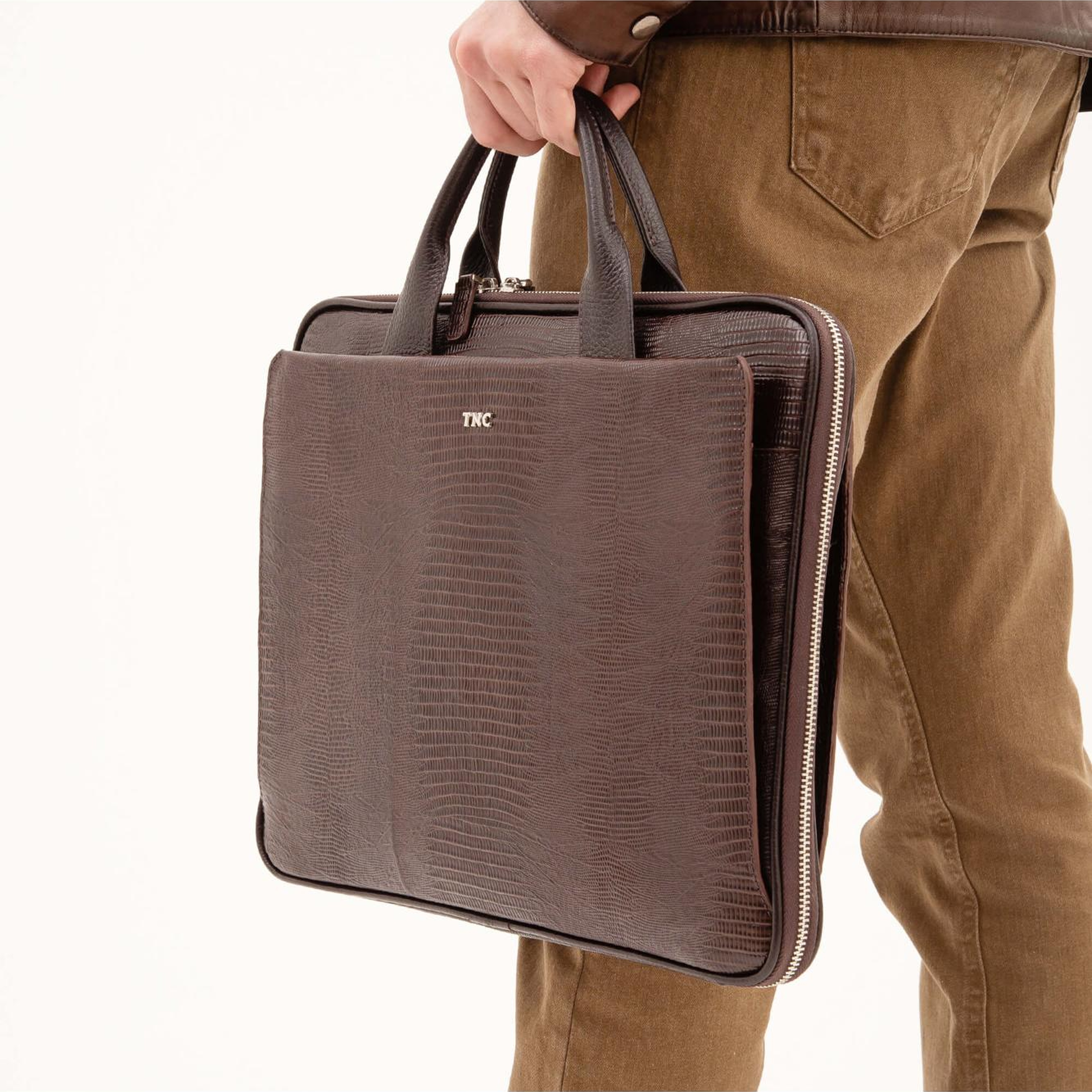 Tamer Tanca Erkek Hakiki Deri Kahverengi Lazer Evrak Çantası