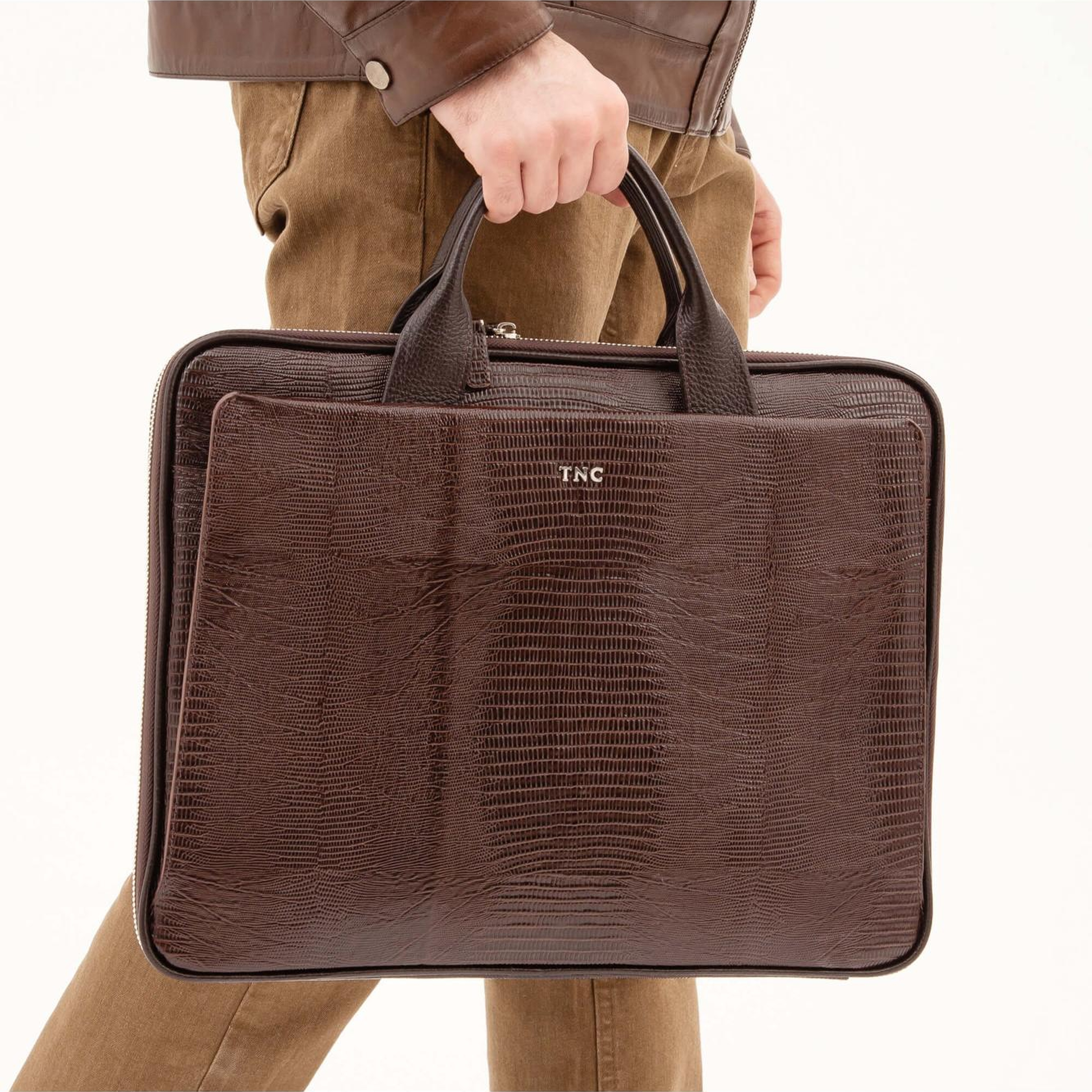 Tamer Tanca Erkek Hakiki Deri Kahverengi Lazer Evrak Çantası