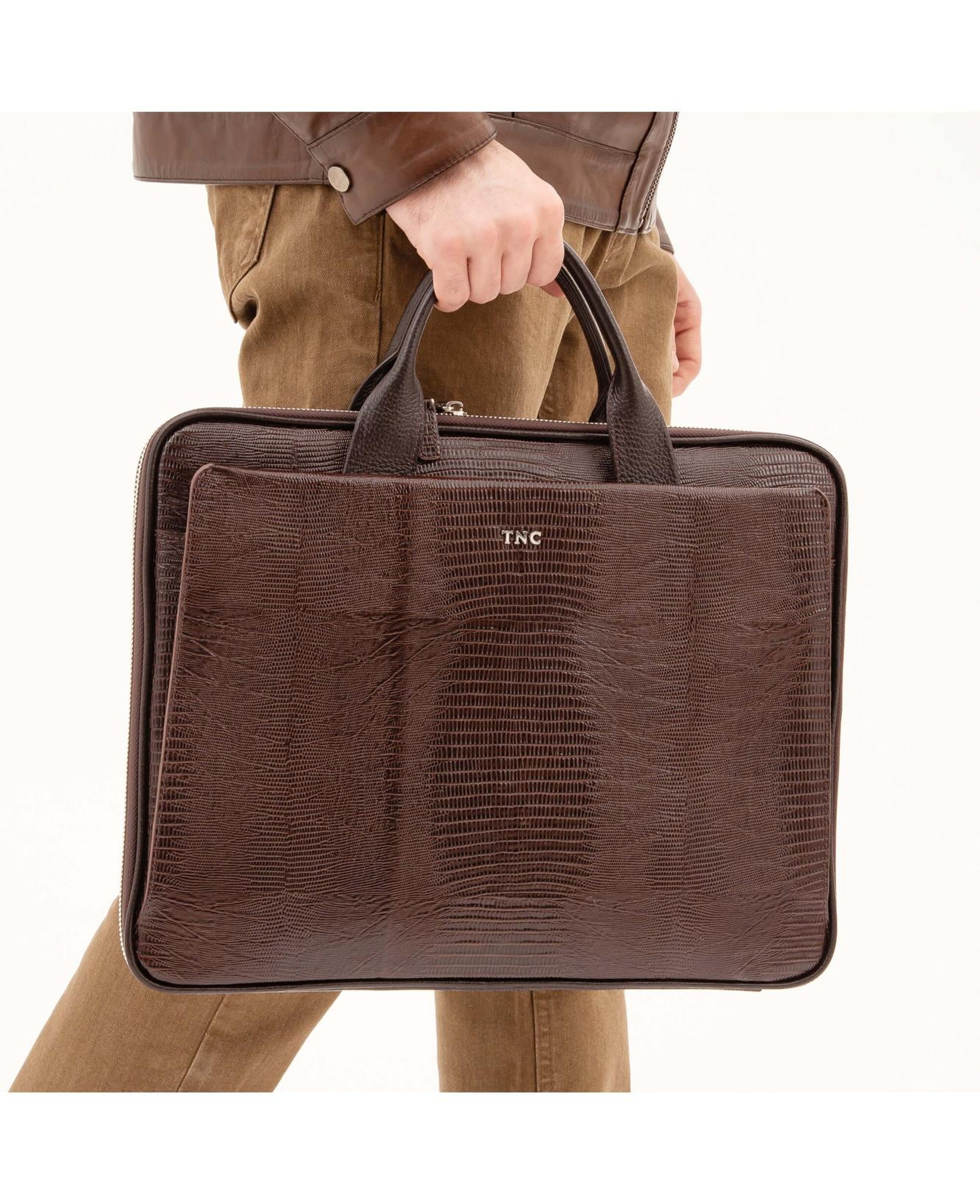 Tamer Tanca Erkek Hakiki Deri Kahverengi Lazer Evrak Çantası