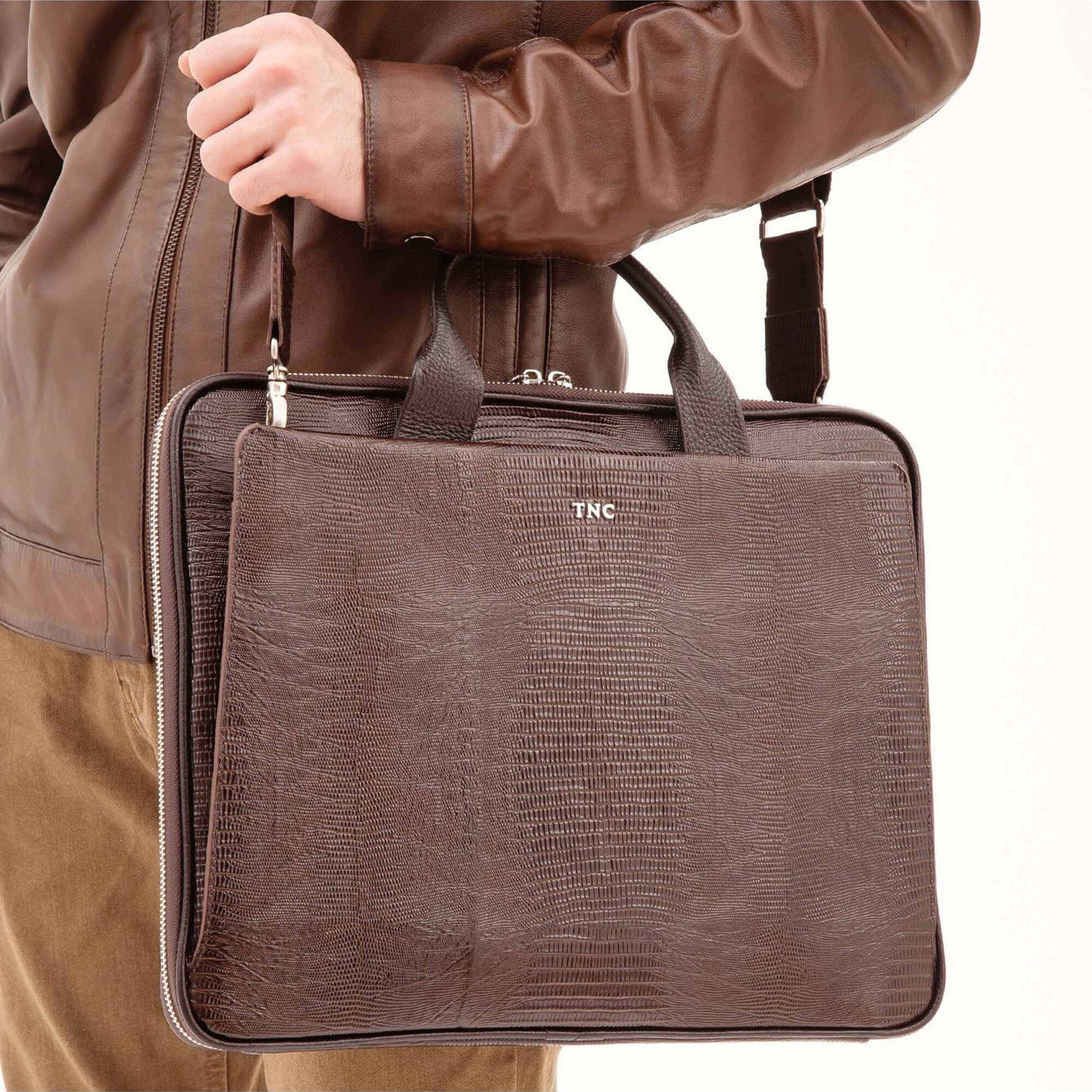 Tamer Tanca Erkek Hakiki Deri Kahverengi Lazer Evrak Çantası