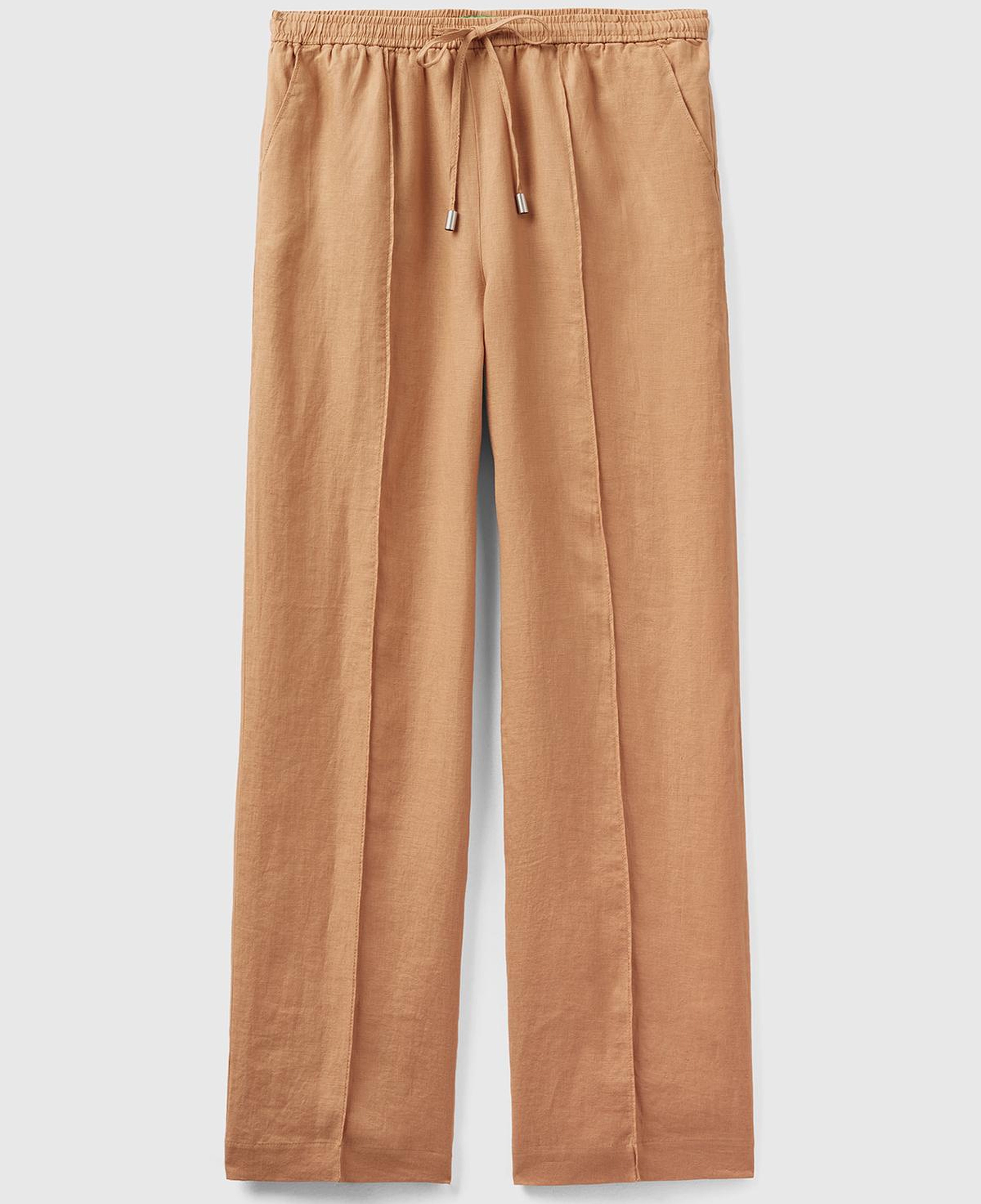 Kadın Taba %100 Keten Beli İpli Rahat Kalıp Pantolon