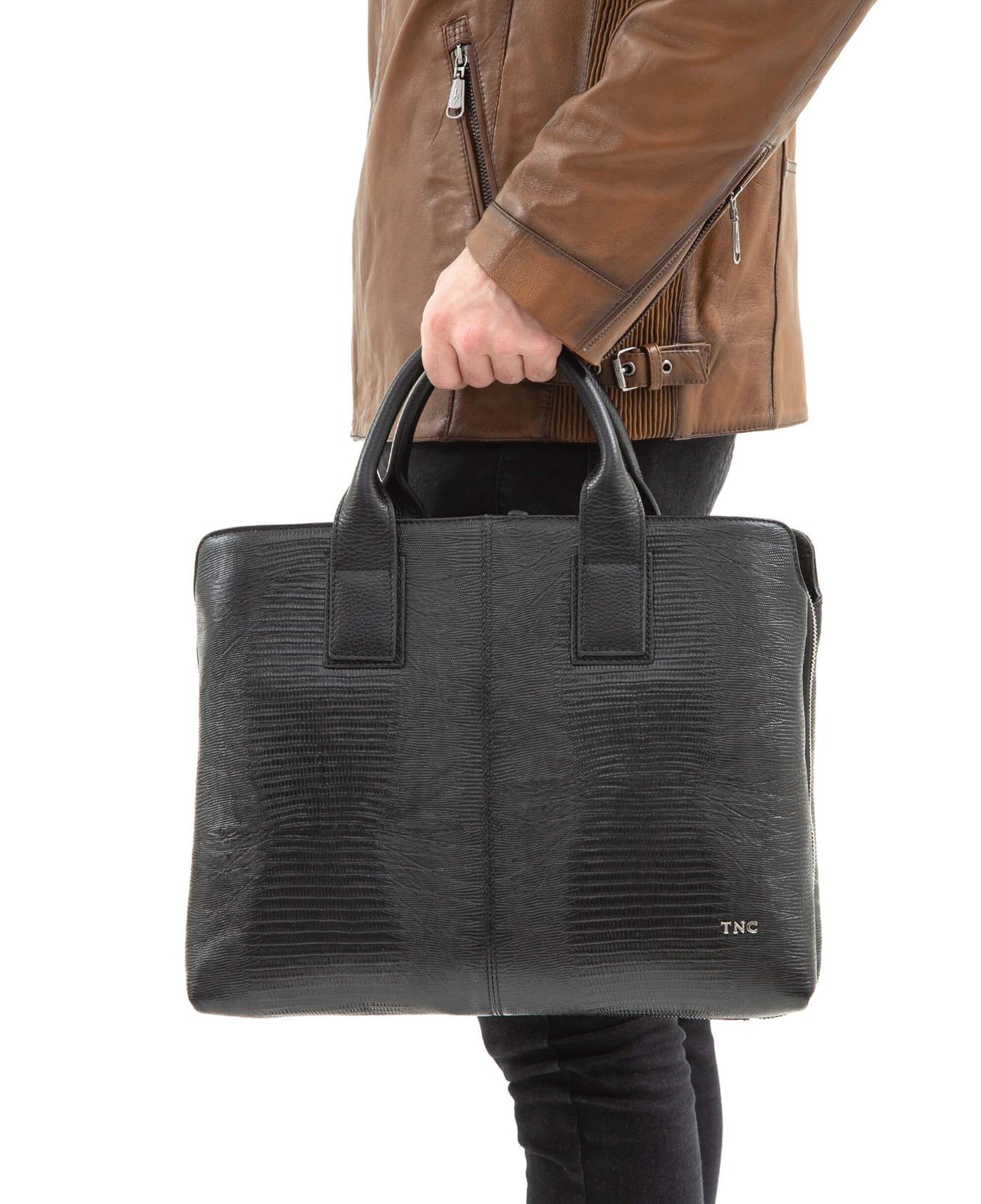 Tamer Tanca Erkek Hakiki Deri Siyah Kroko Evrak Çantası