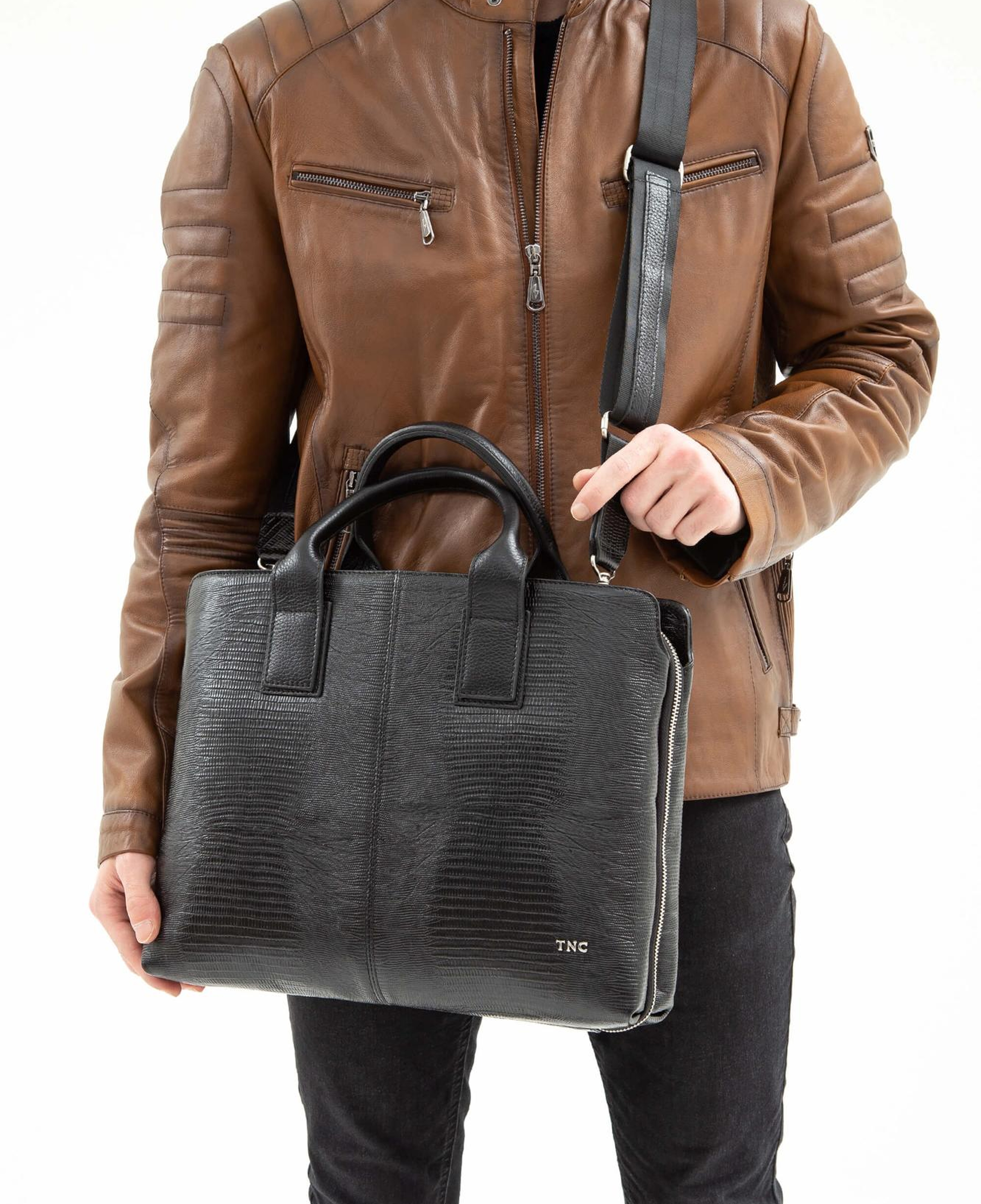 Tamer Tanca Erkek Hakiki Deri Siyah Kroko Evrak Çantası