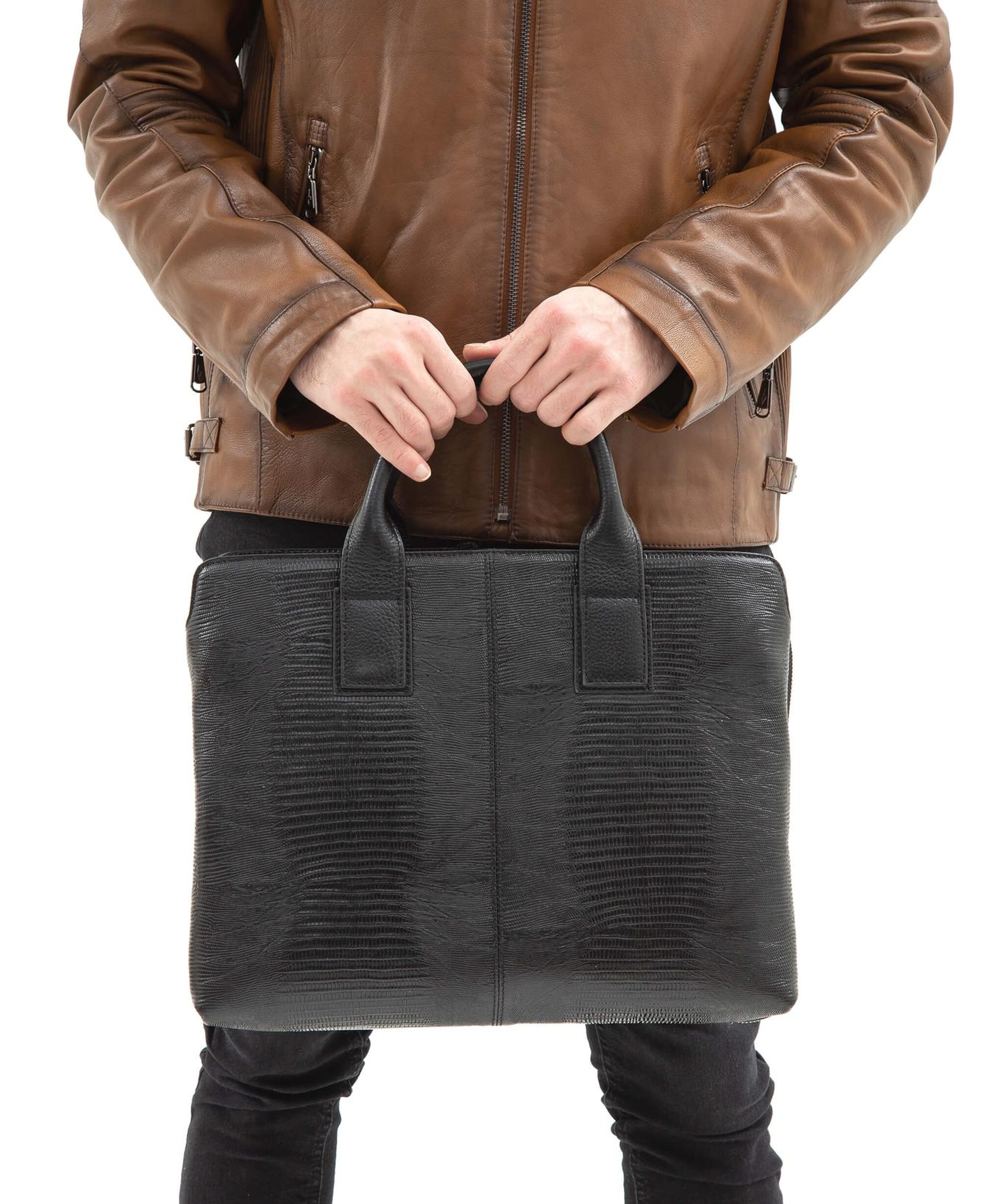 Tamer Tanca Erkek Hakiki Deri Siyah Kroko Evrak Çantası