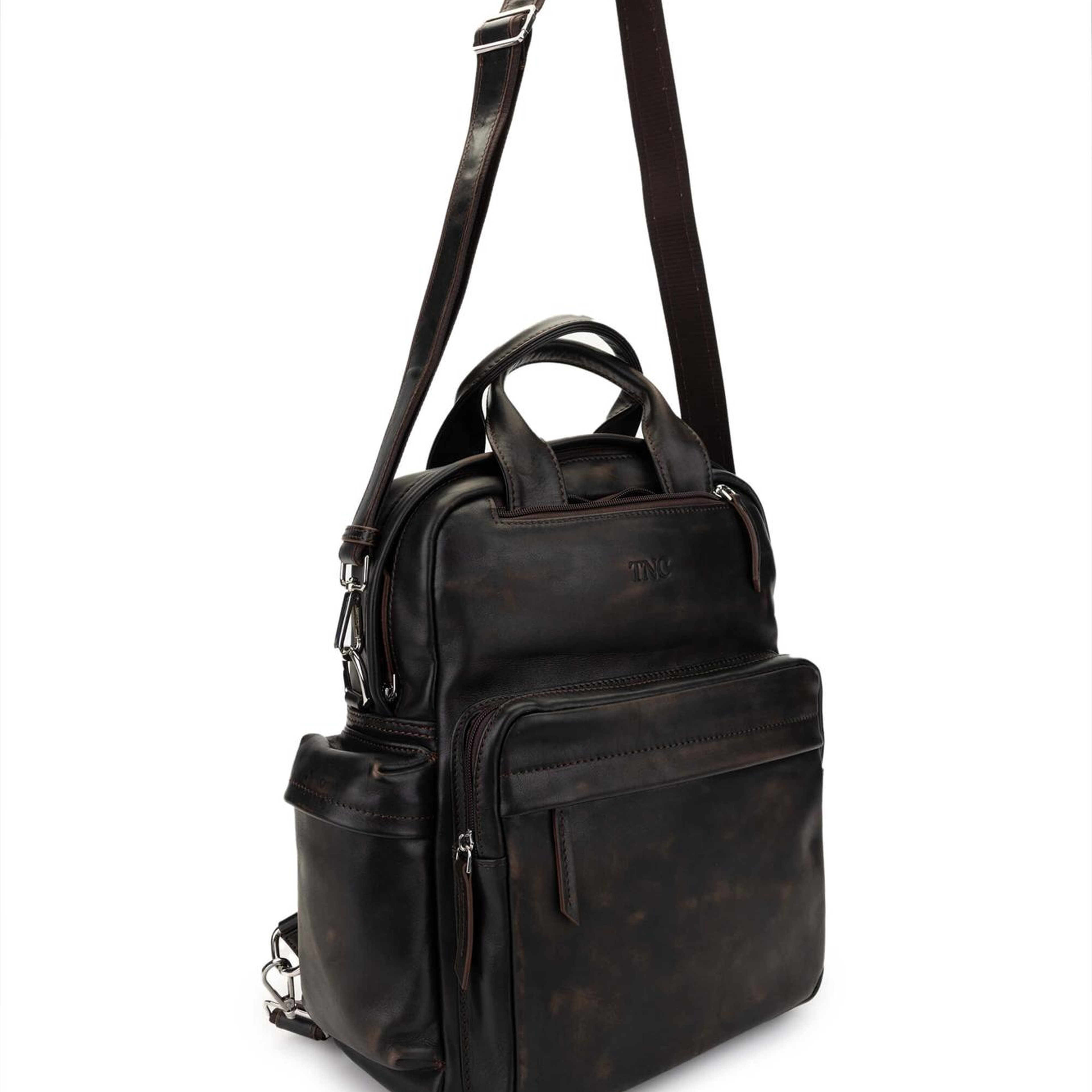 Tamer Tanca Erkek Hakiki Deri Kızıl Eskitme Sırt Çantası