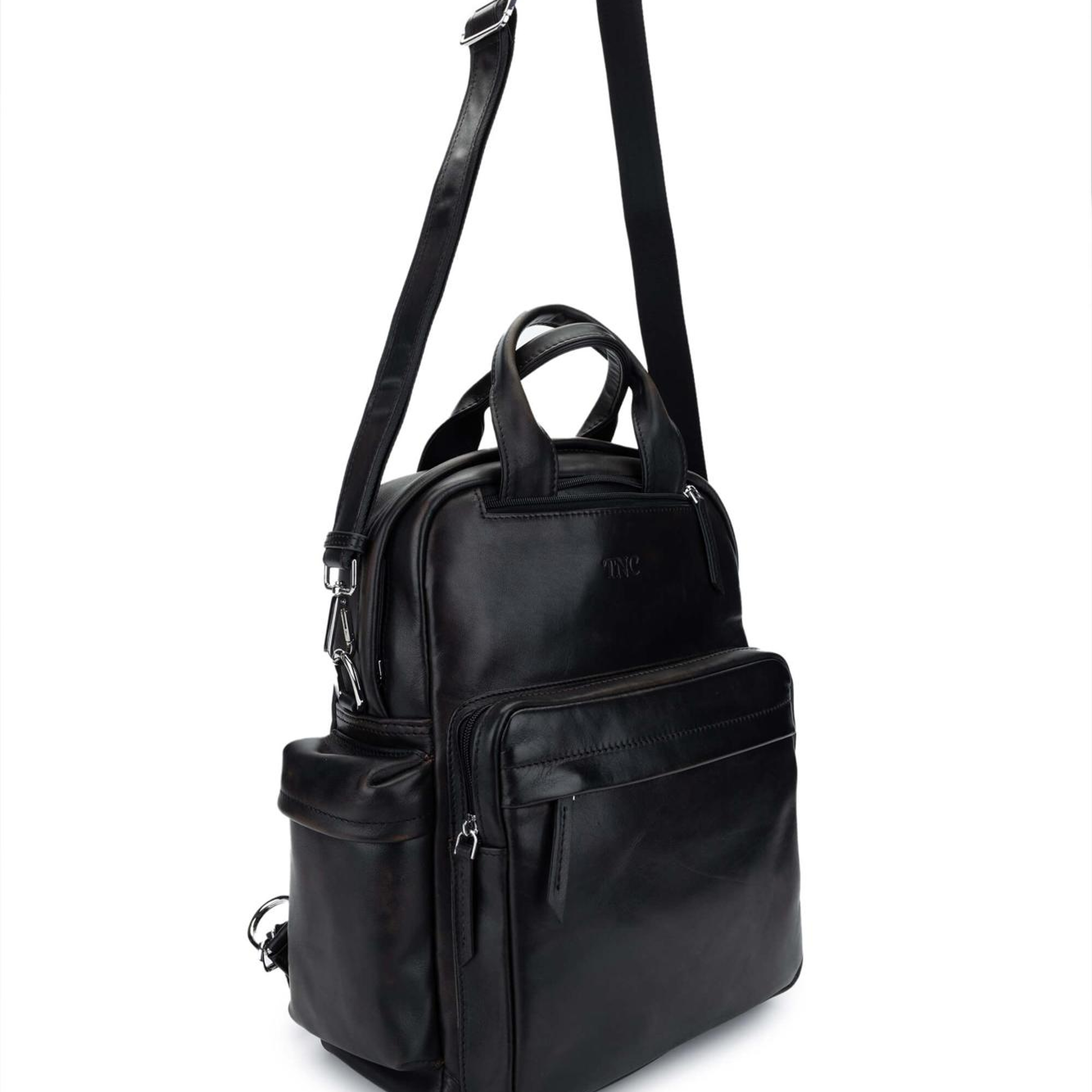 Tamer Tanca Erkek Hakiki Deri Siyah Eskitme Sırt Çantası