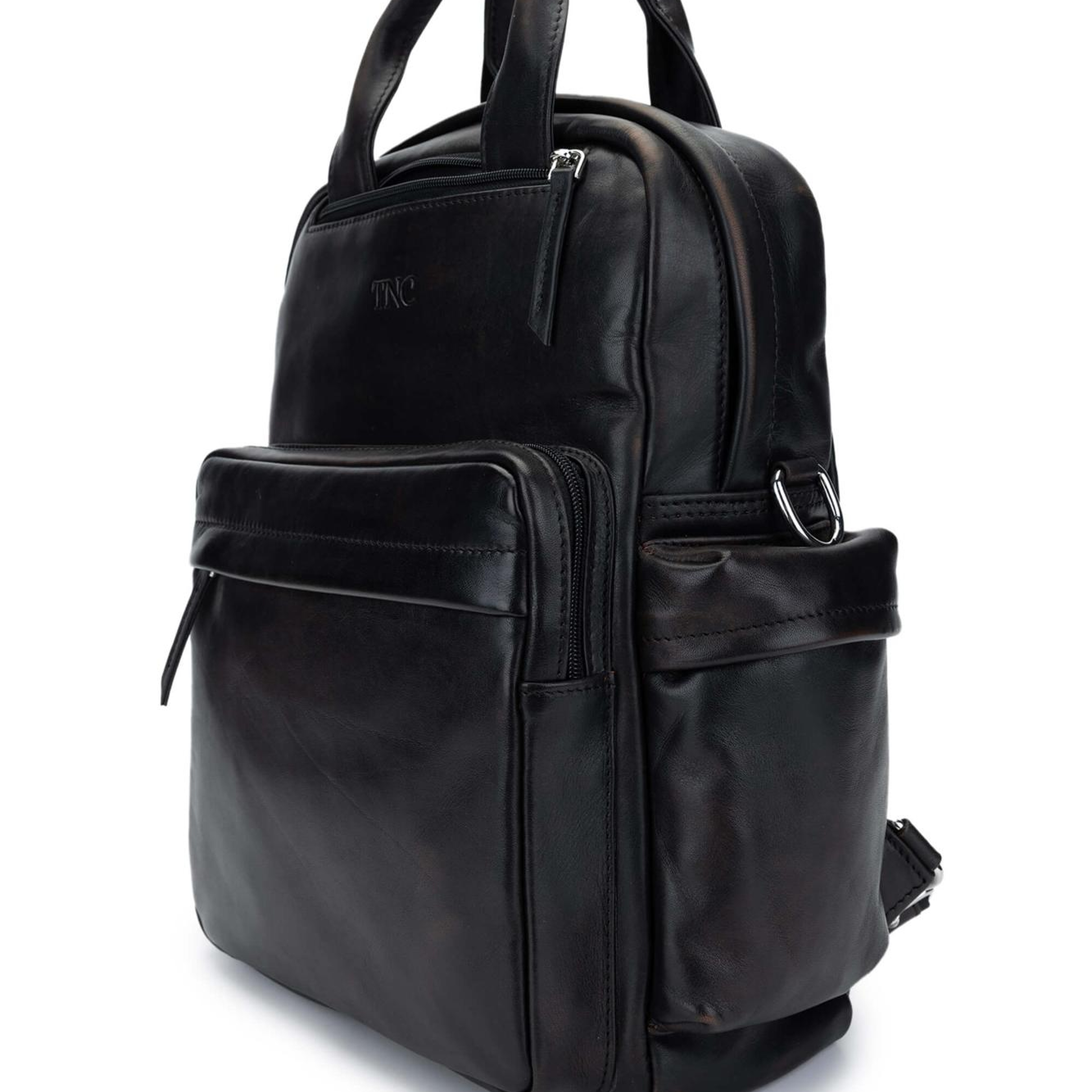 Tamer Tanca Erkek Hakiki Deri Siyah Eskitme Sırt Çantası