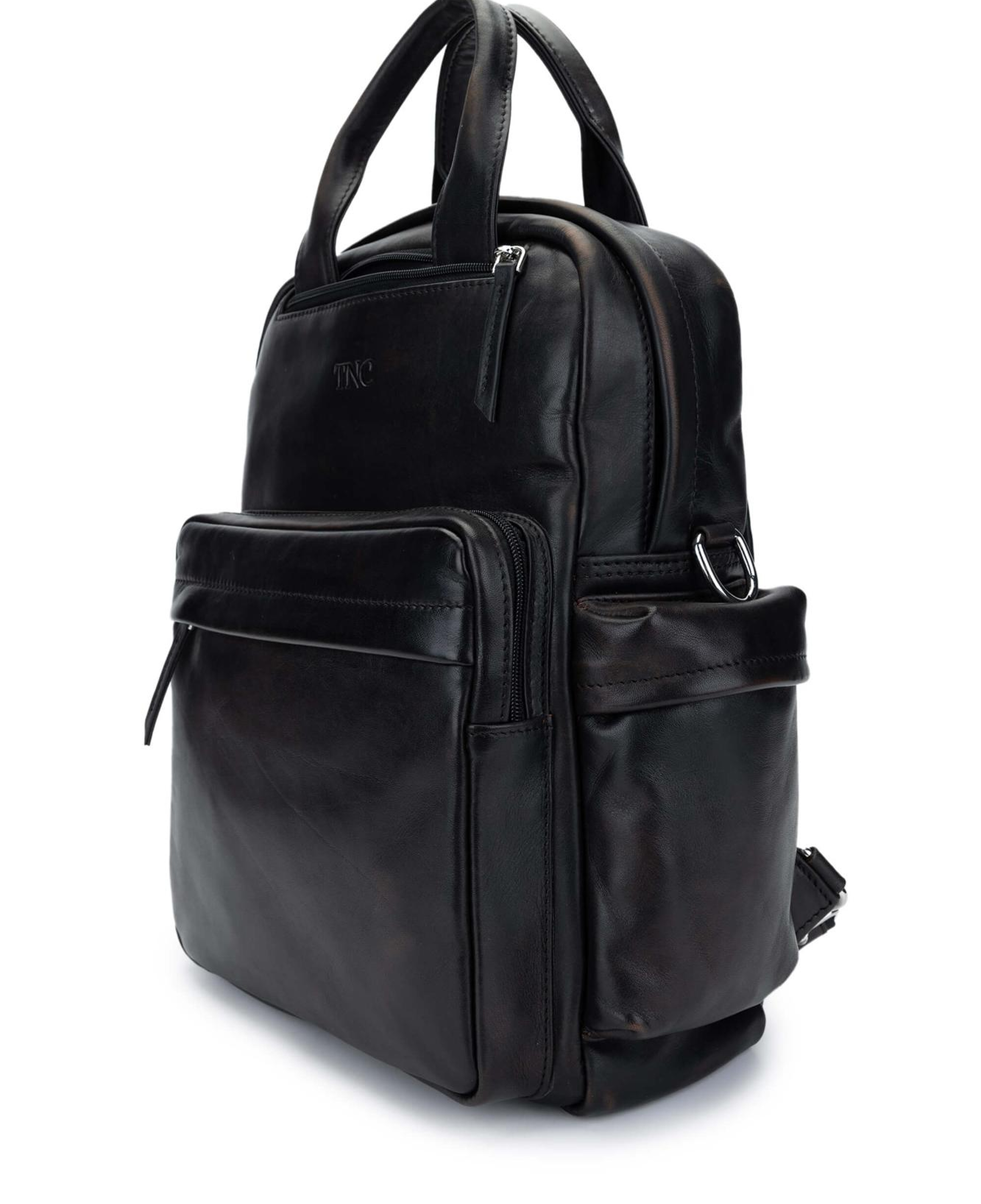 Tamer Tanca Erkek Hakiki Deri Siyah Eskitme Sırt Çantası