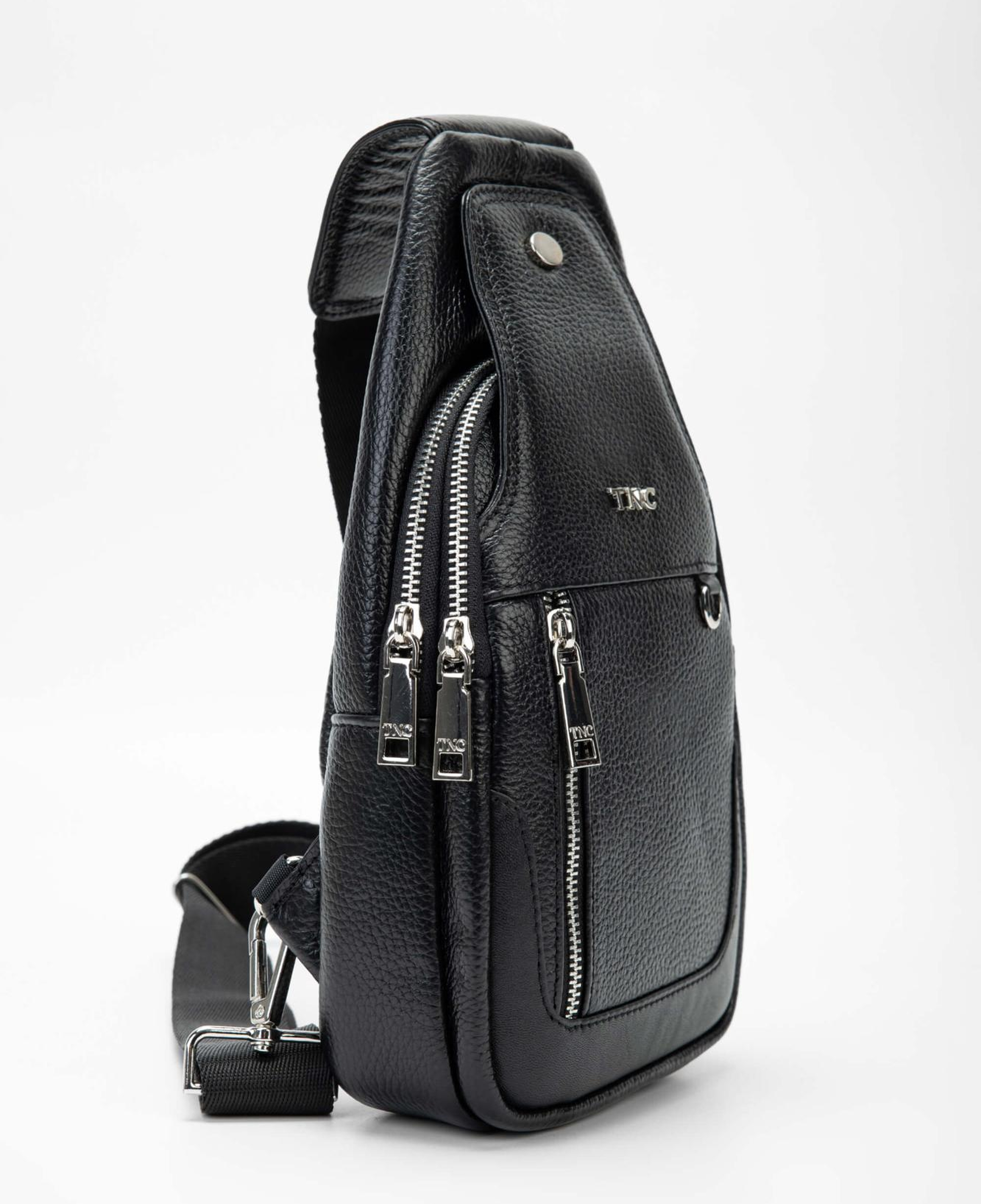 Tamer Tanca Erkek Hakiki Deri Siyah Body Bag Çanta