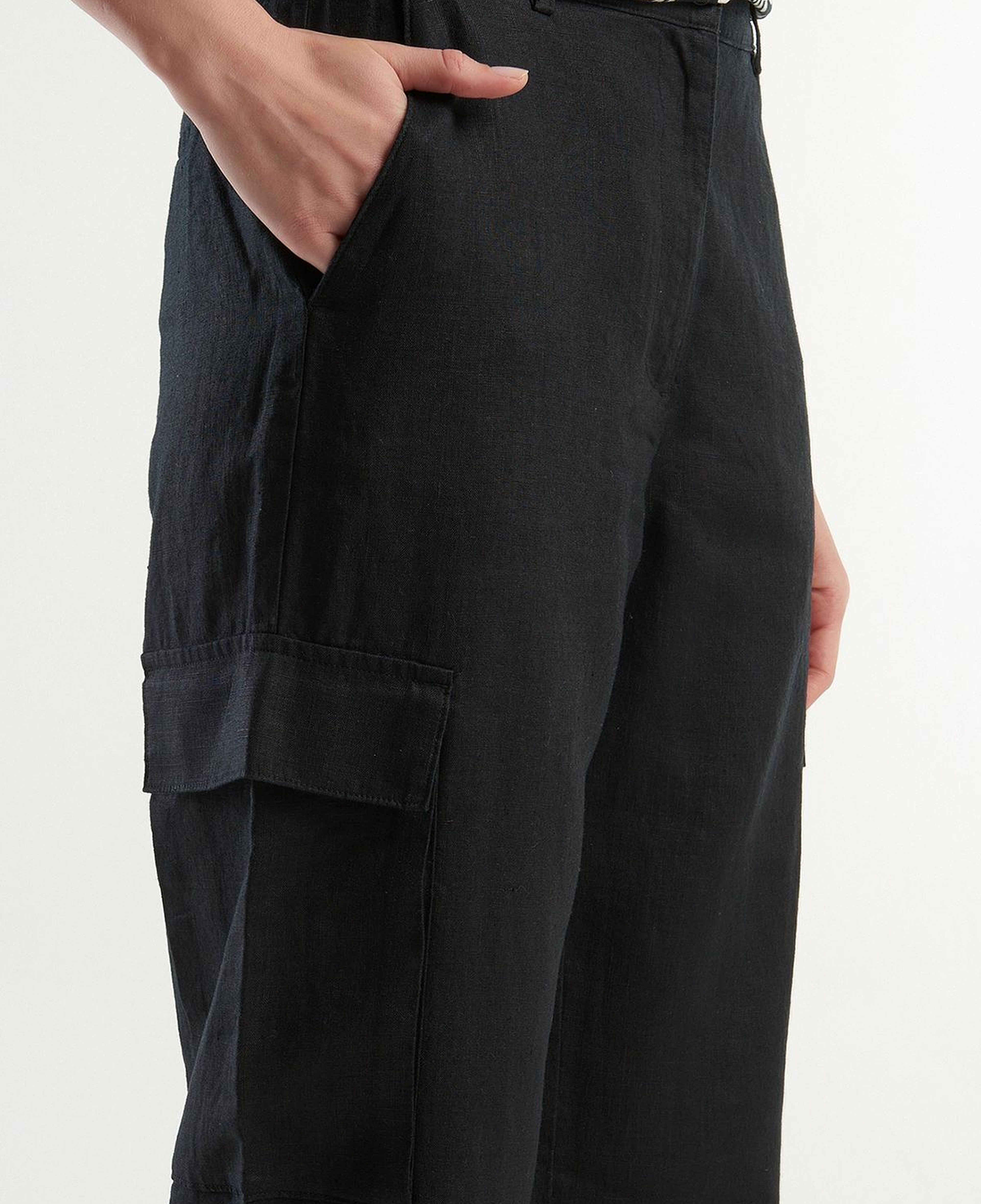 Kadın Siyah %100 Keten Kargo Pantolon