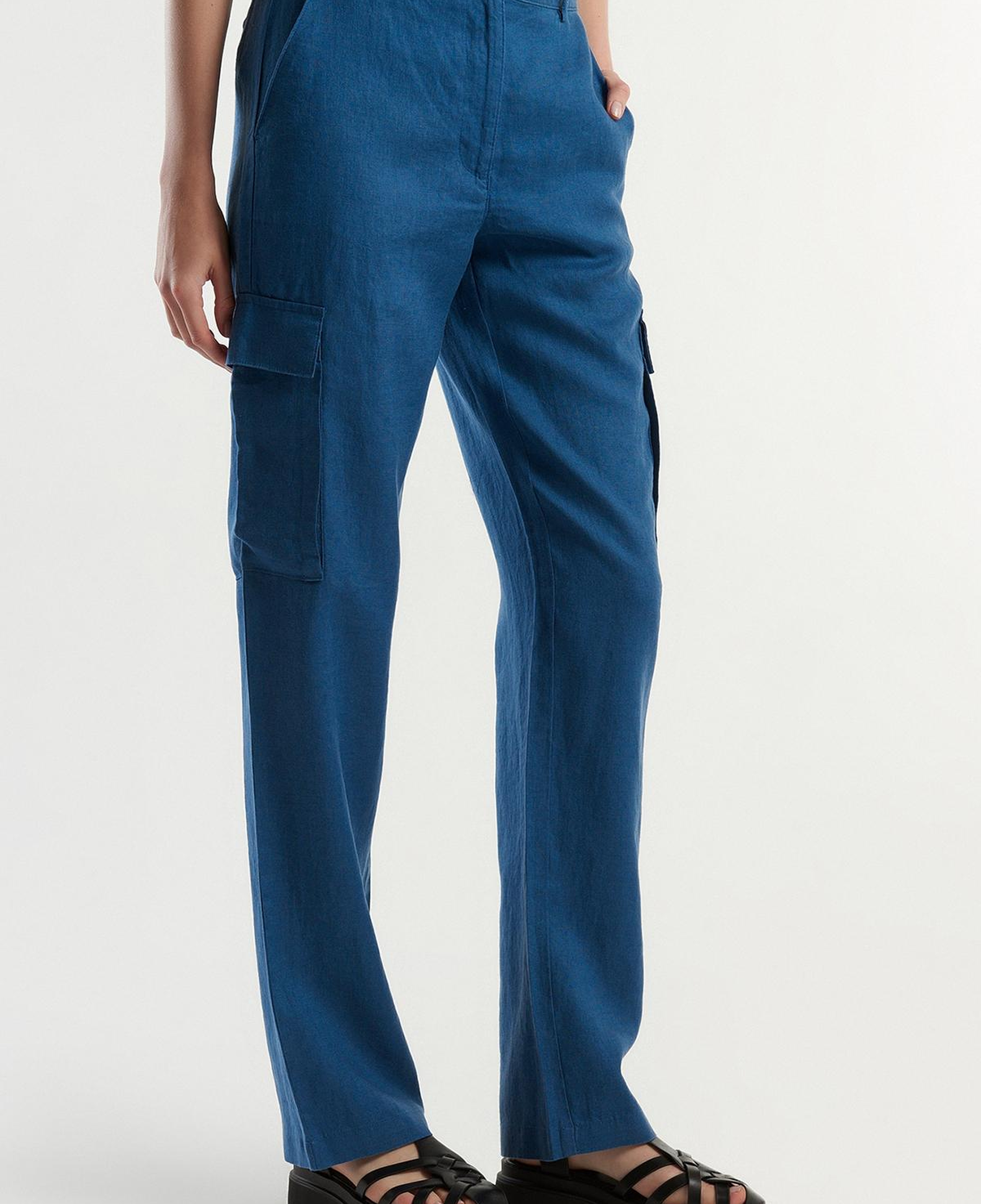 Kadın Gece Mavisi %100 Keten Kargo Pantolon