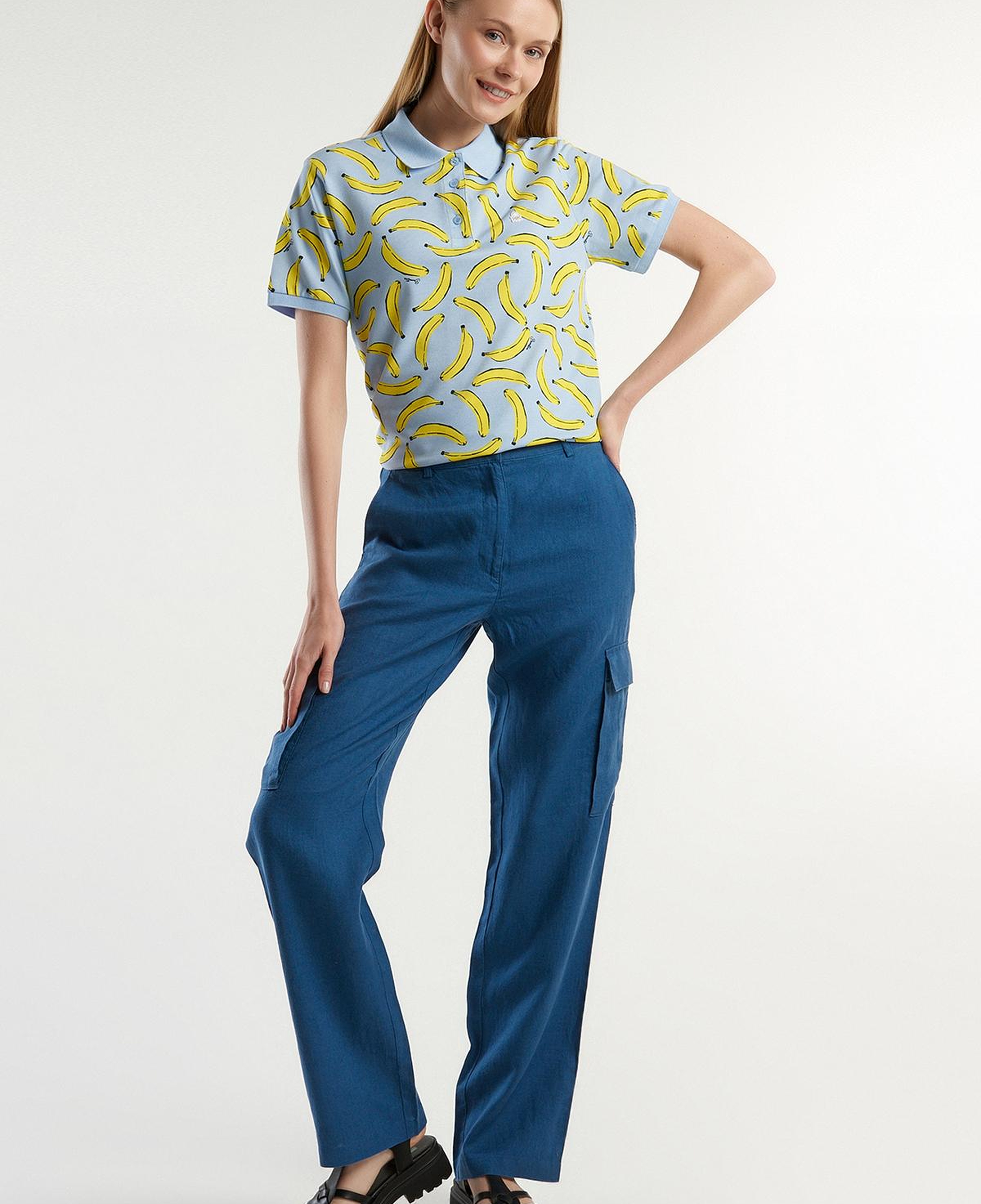 Kadın Gece Mavisi %100 Keten Kargo Pantolon