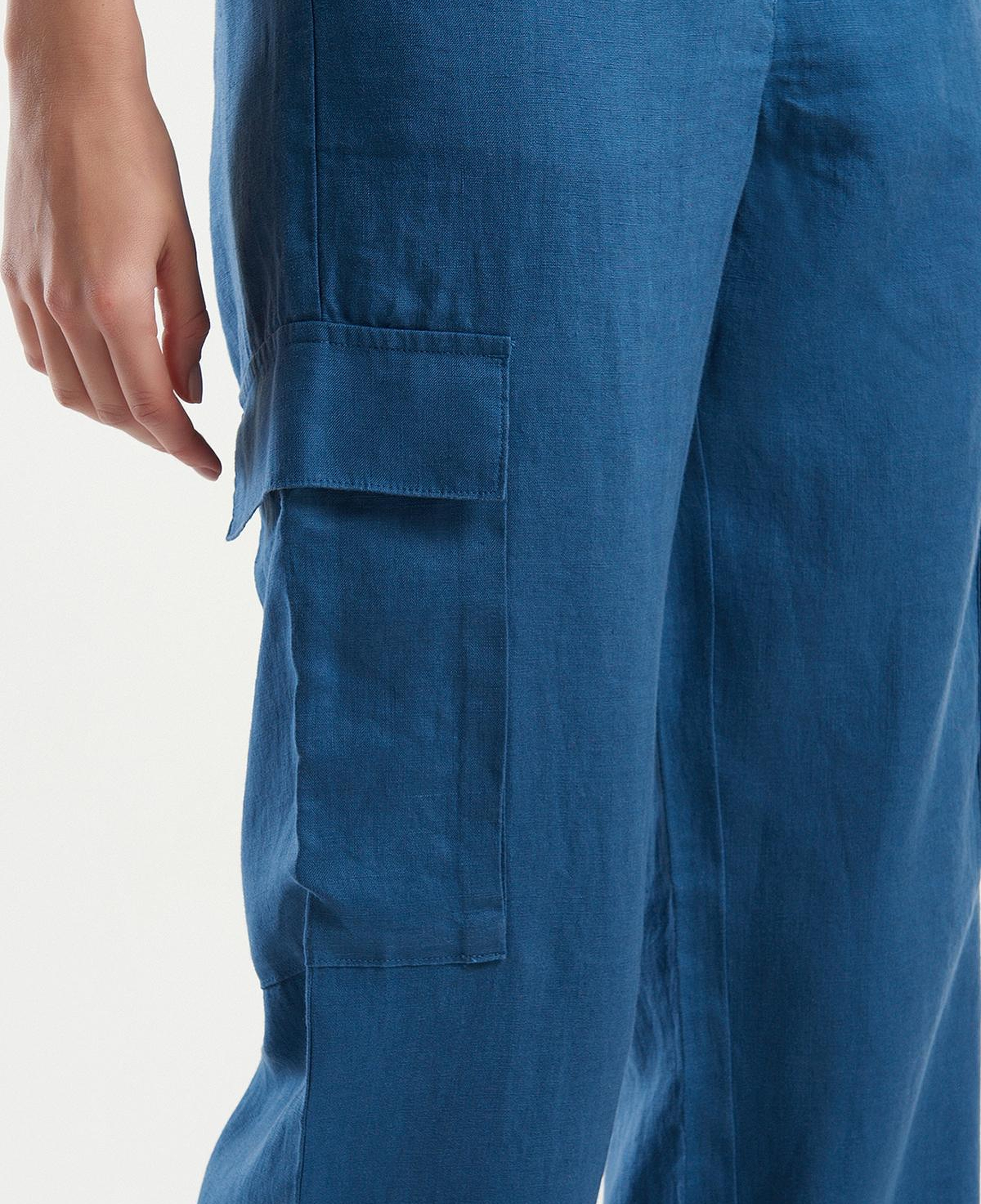 Kadın Gece Mavisi %100 Keten Kargo Pantolon