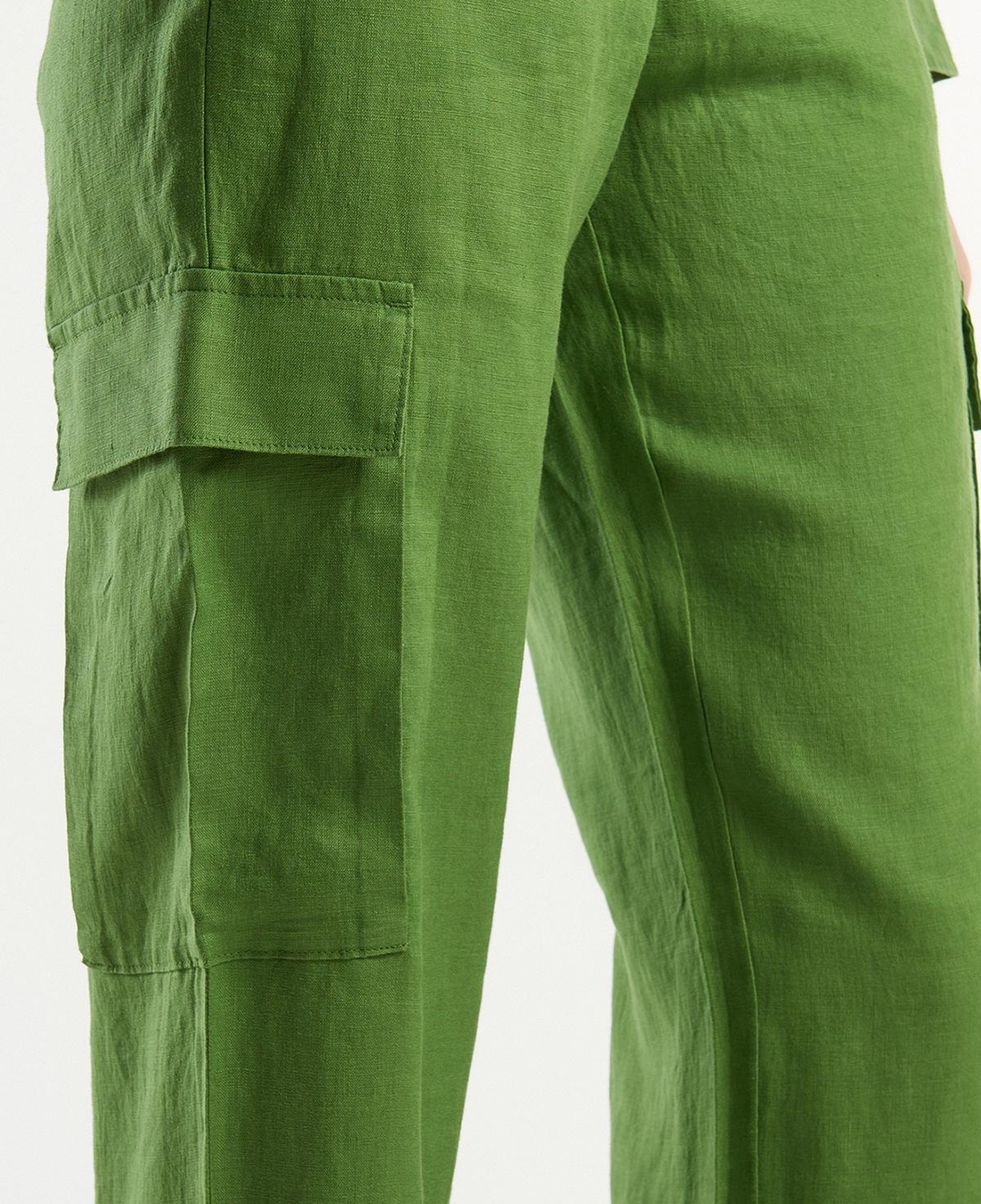 Kadın Soluk Yeşil %100 Keten Kargo Pantolon