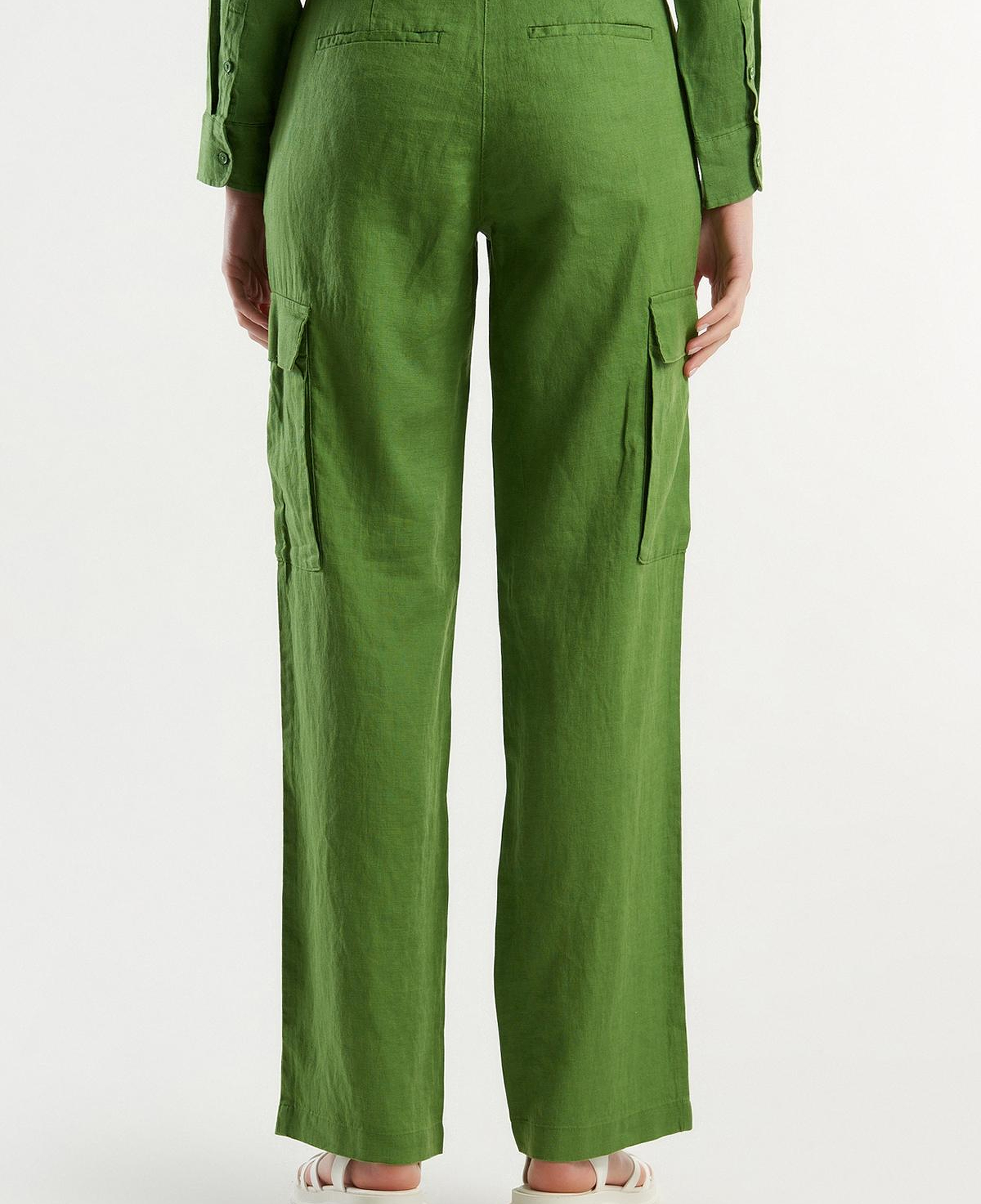 Kadın Soluk Yeşil %100 Keten Kargo Pantolon