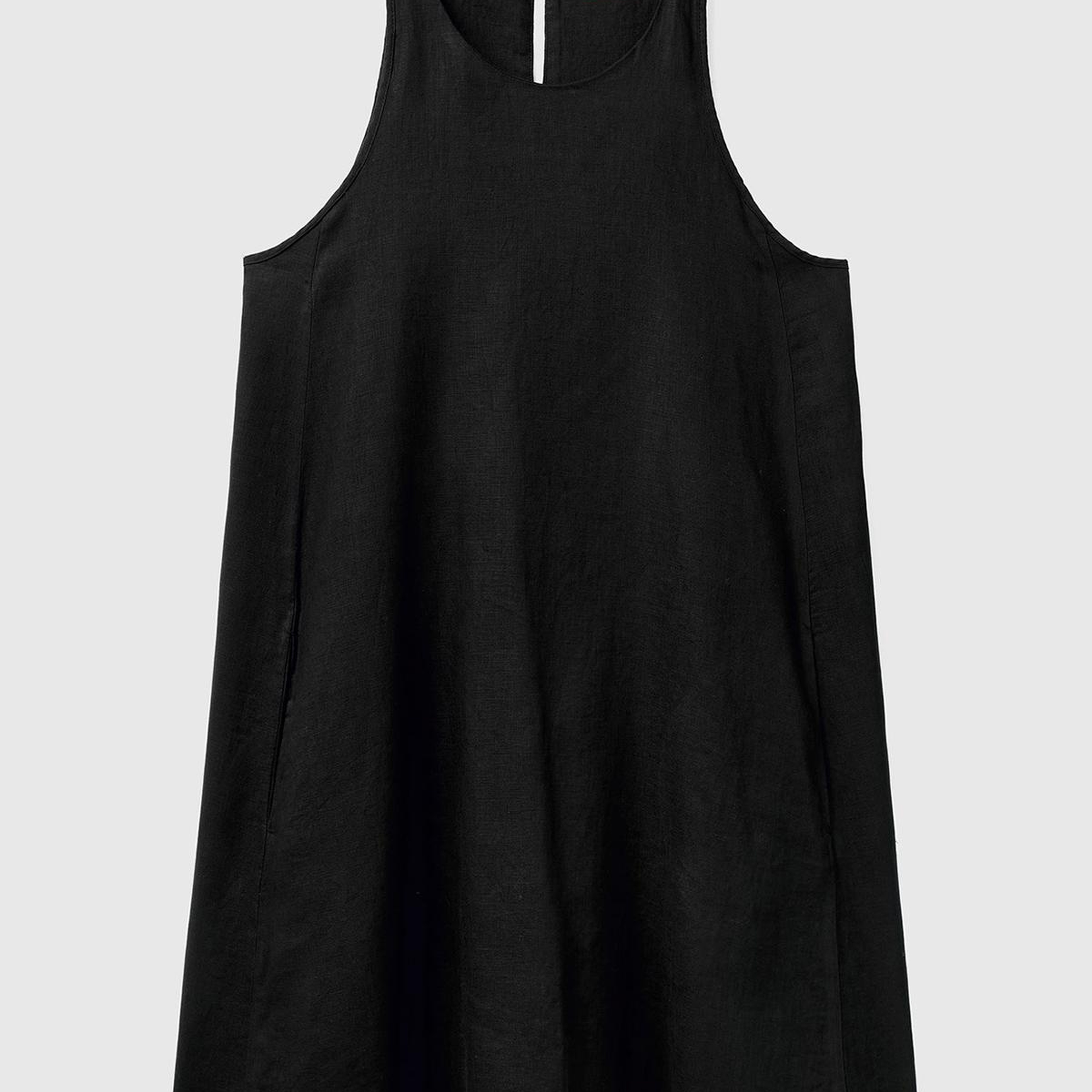 Kadın Siyah %100 Keten Kolsuz Elbise