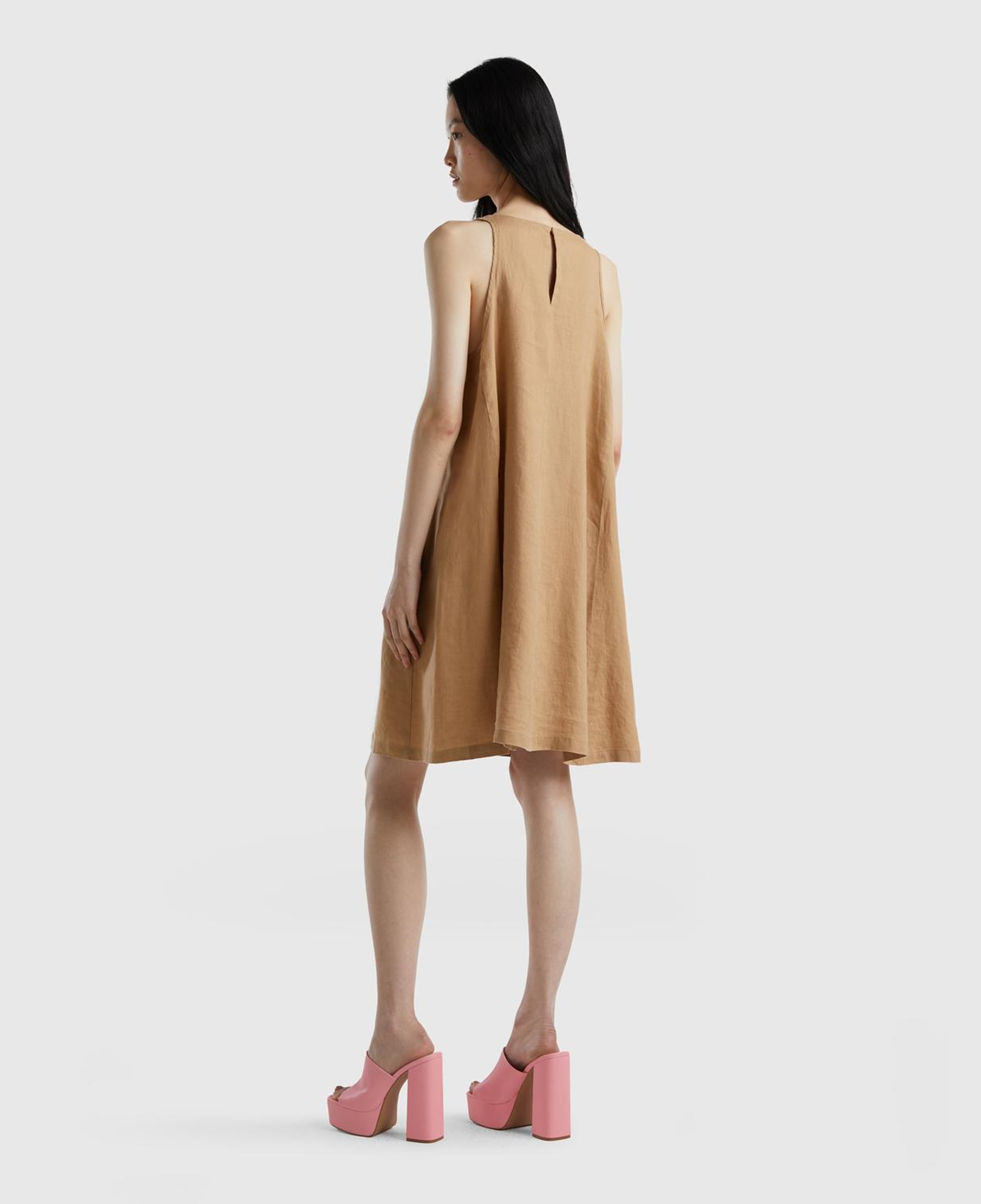 Kadın Taba %100 Keten Kolsuz Elbise