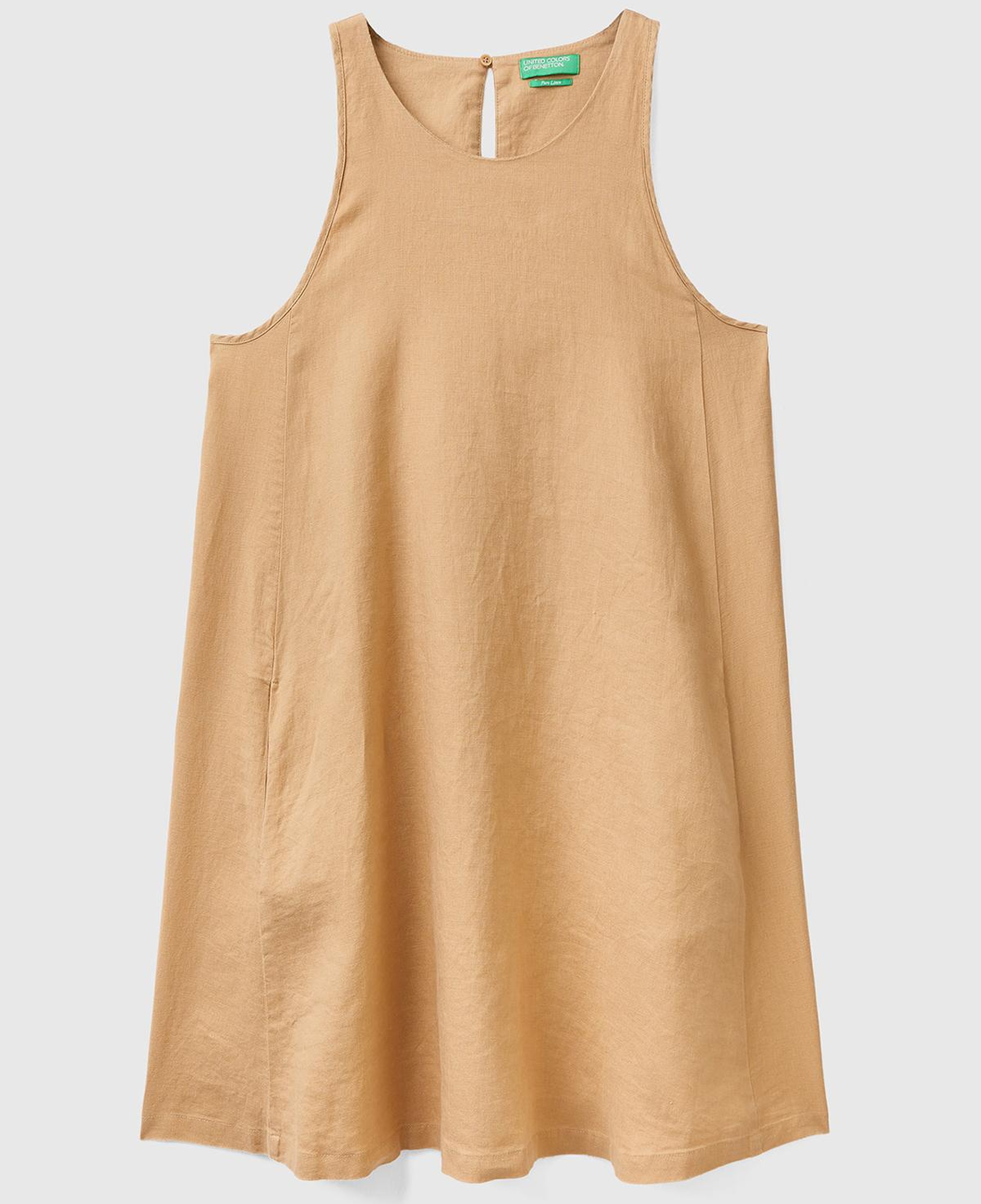 Kadın Taba %100 Keten Kolsuz Elbise