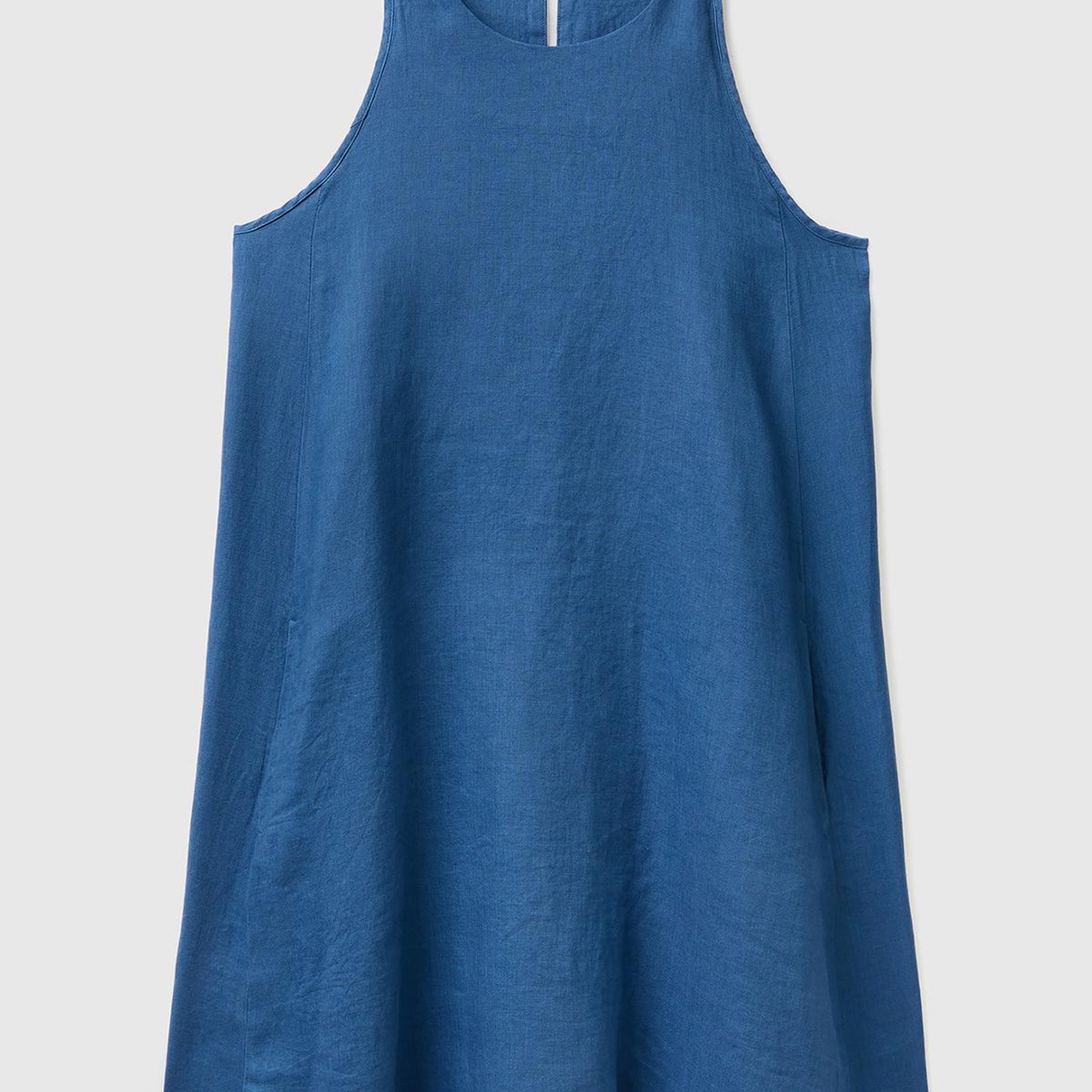 Kadın Gece Mavisi %100 Keten Kolsuz Elbise