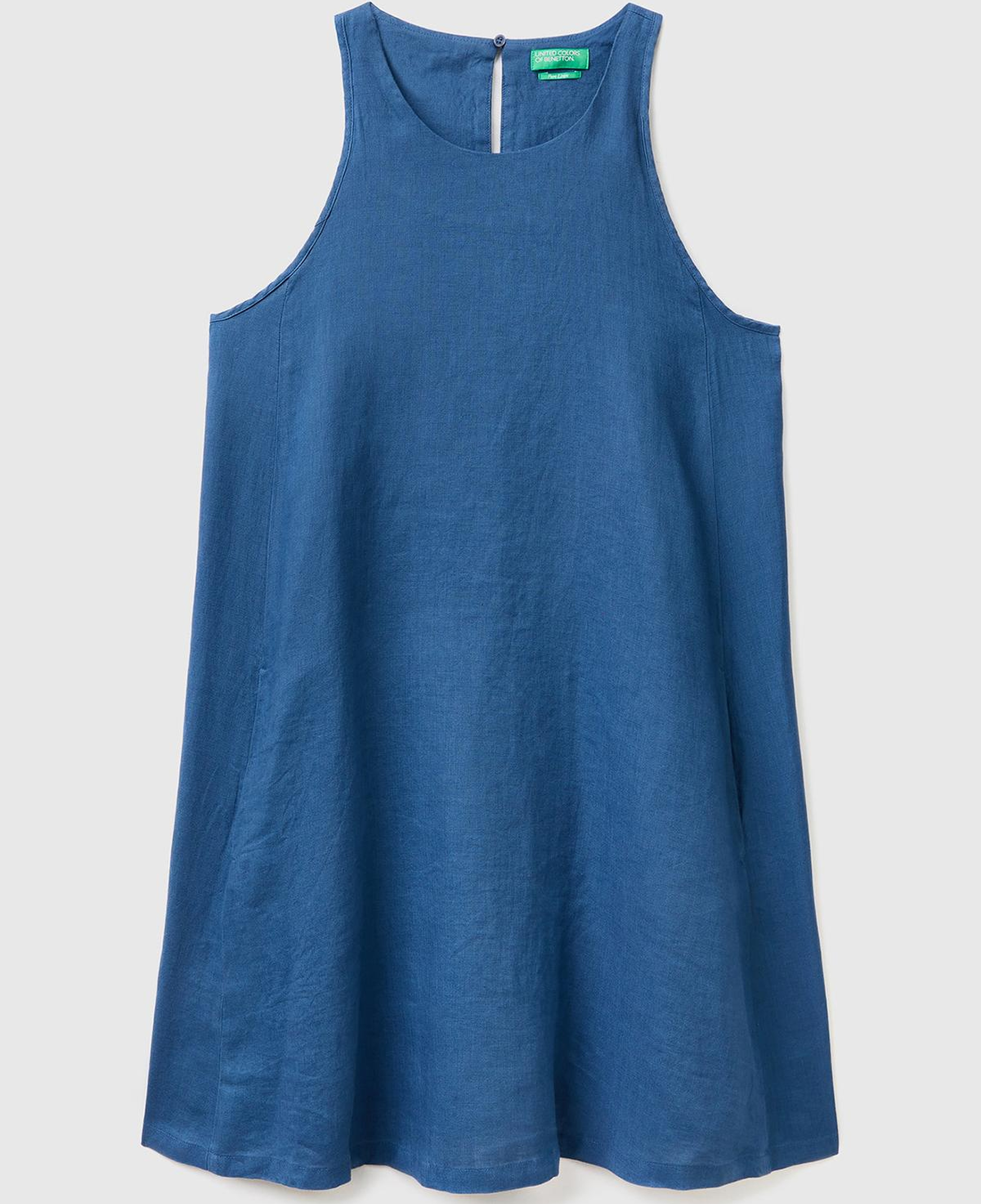 Kadın Gece Mavisi %100 Keten Kolsuz Elbise