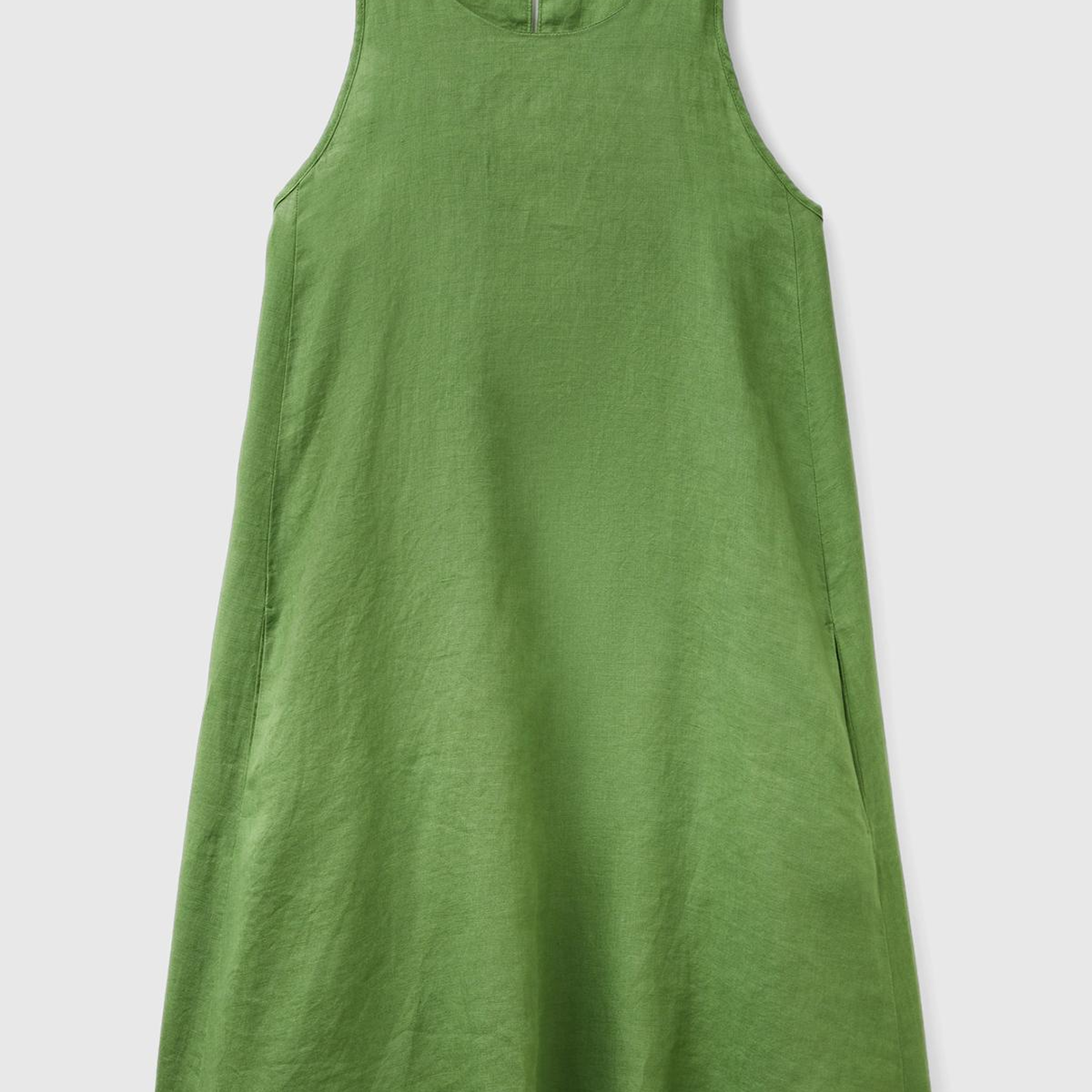 Kadın Soluk Yeşil %100 Keten Kolsuz Elbise