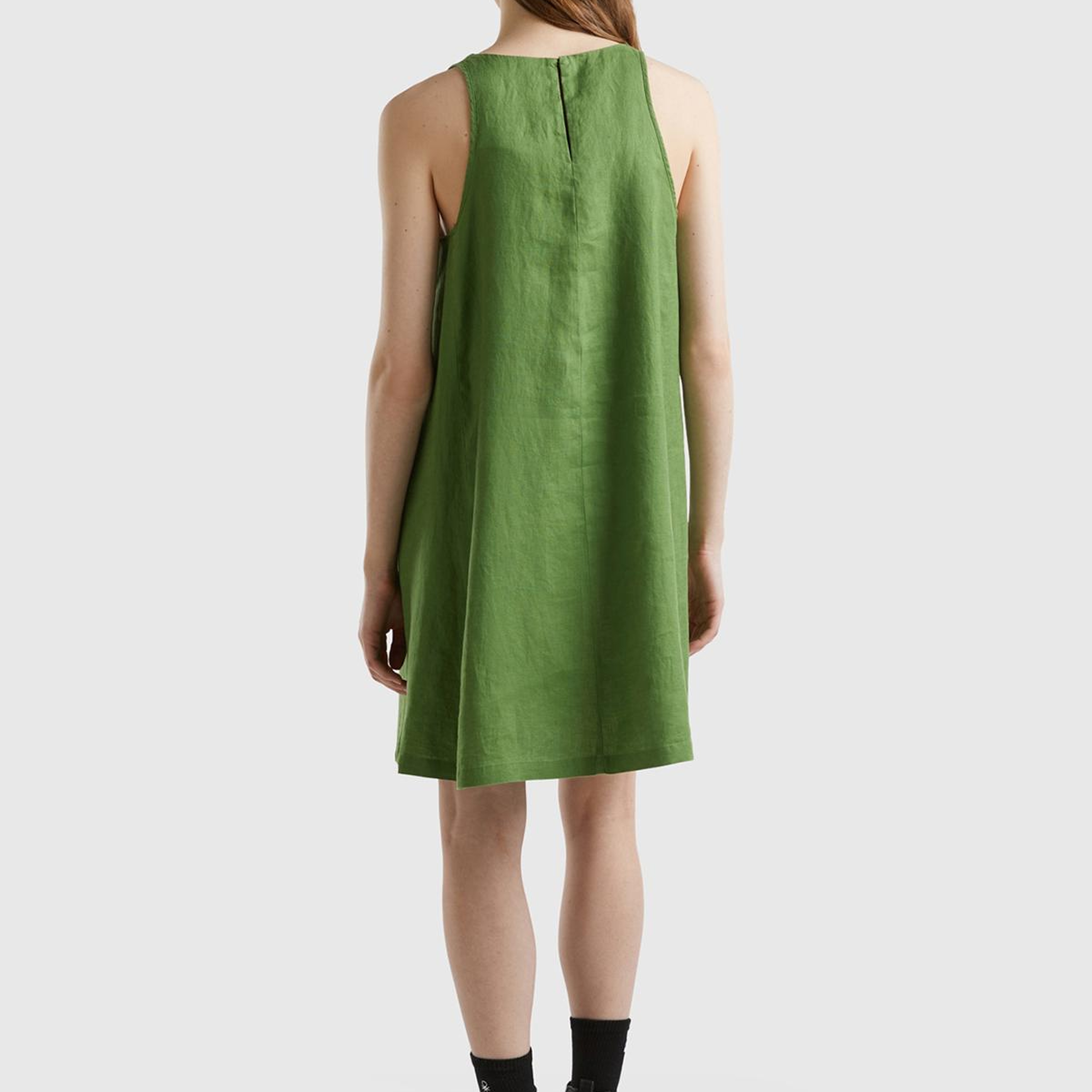 Kadın Soluk Yeşil %100 Keten Kolsuz Elbise