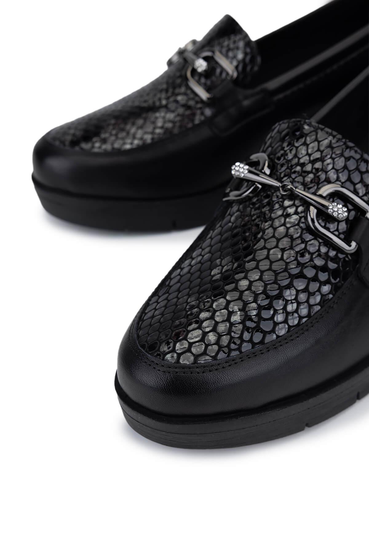 Tamer Tanca Kadın Hakiki Deri Siyah Comfort Ayakkabı