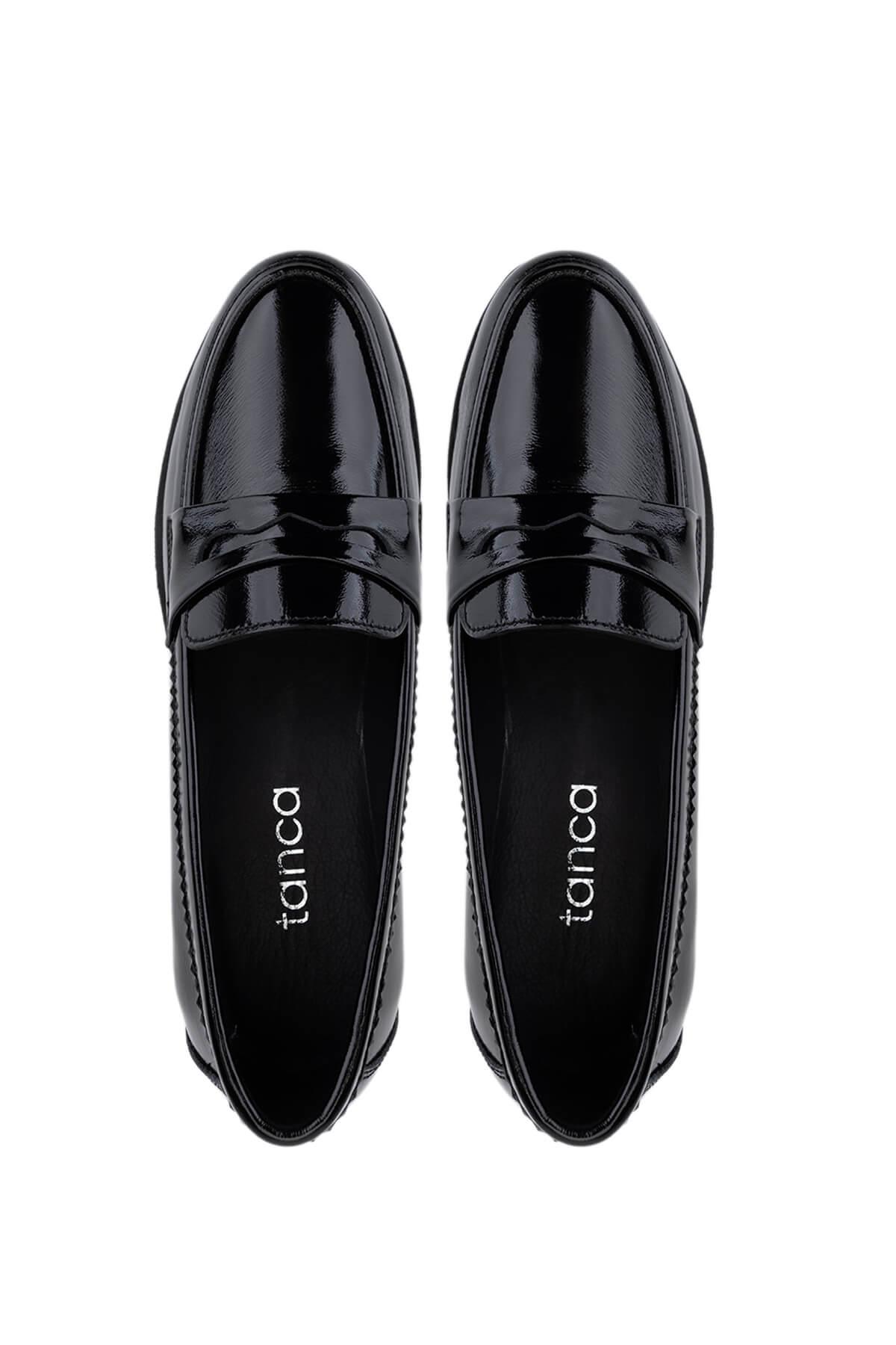 Tamer Tanca Kadın Hakiki Deri Siyah Rugan Comfort Ayakkabı