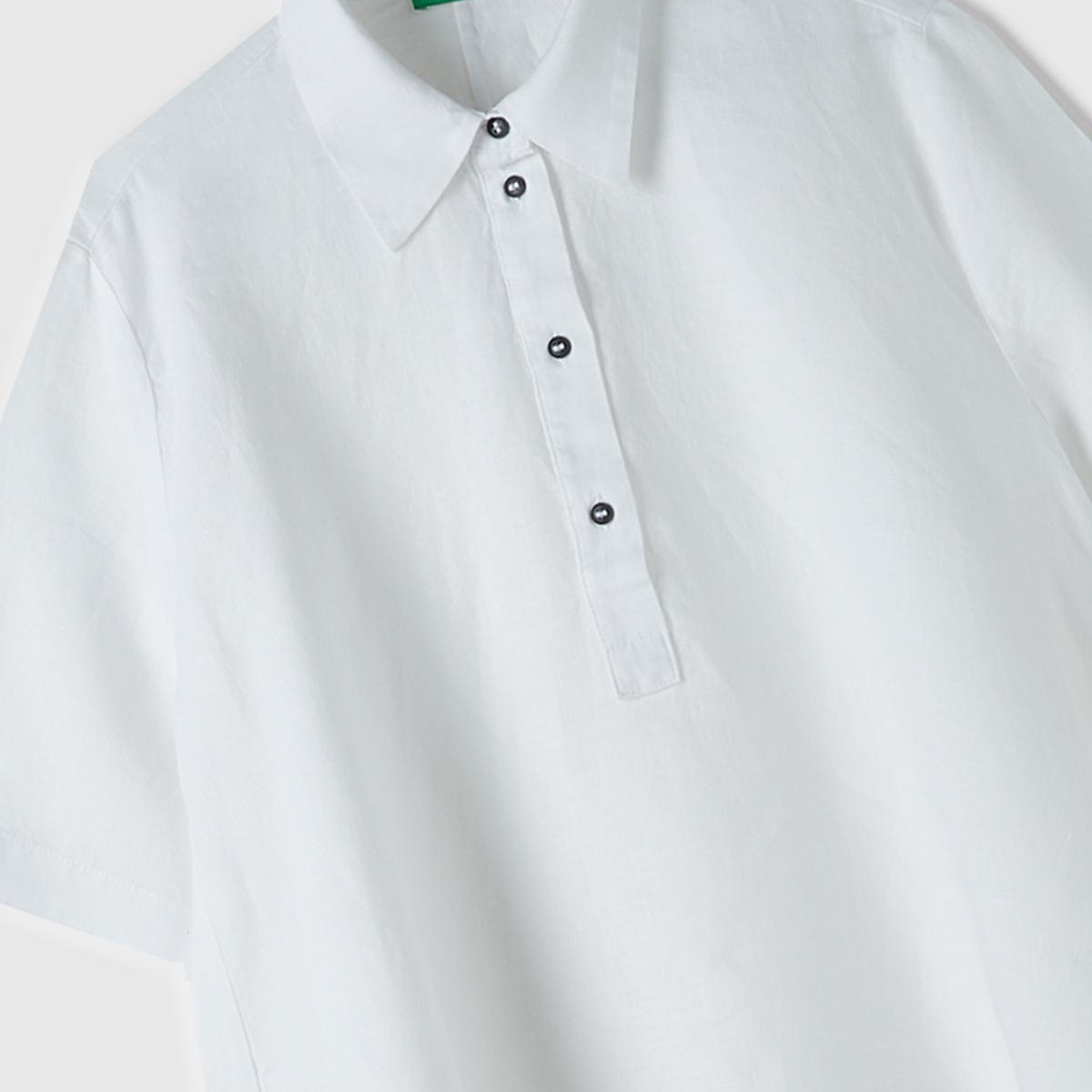 Kadın Beyaz %100 Keten Düğmeli Gömlek Yaka Hafif Bol Kesim Elbise