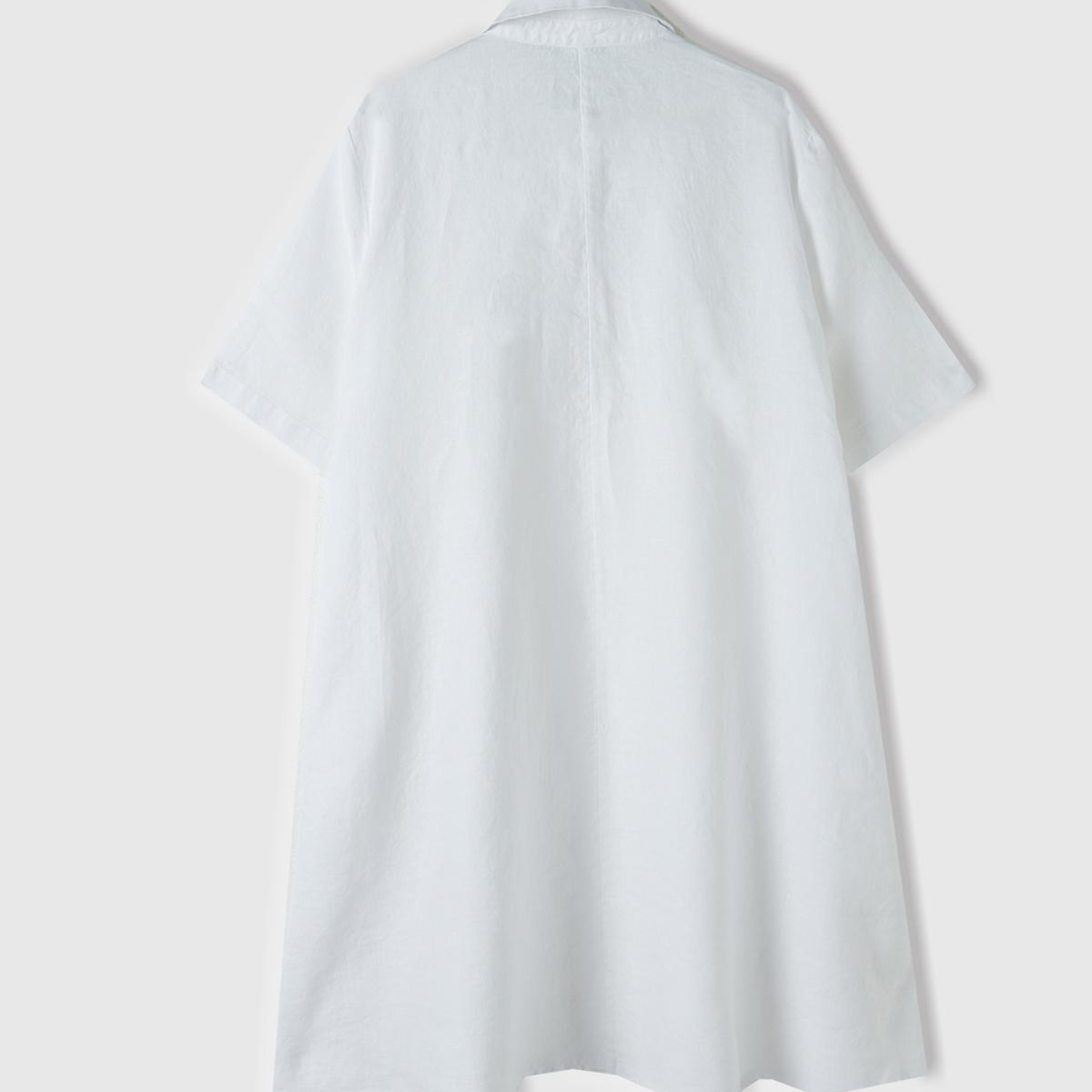 Kadın Beyaz %100 Keten Düğmeli Gömlek Yaka Hafif Bol Kesim Elbise