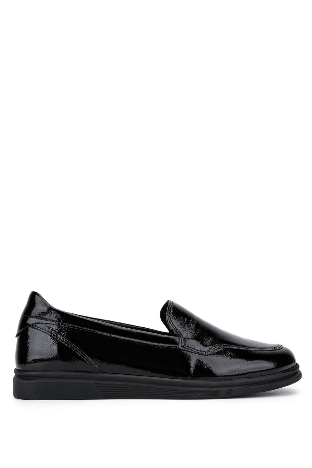 Tamer Tanca Kadın Hakiki Deri Siyah Rugan Comfort Ayakkabı