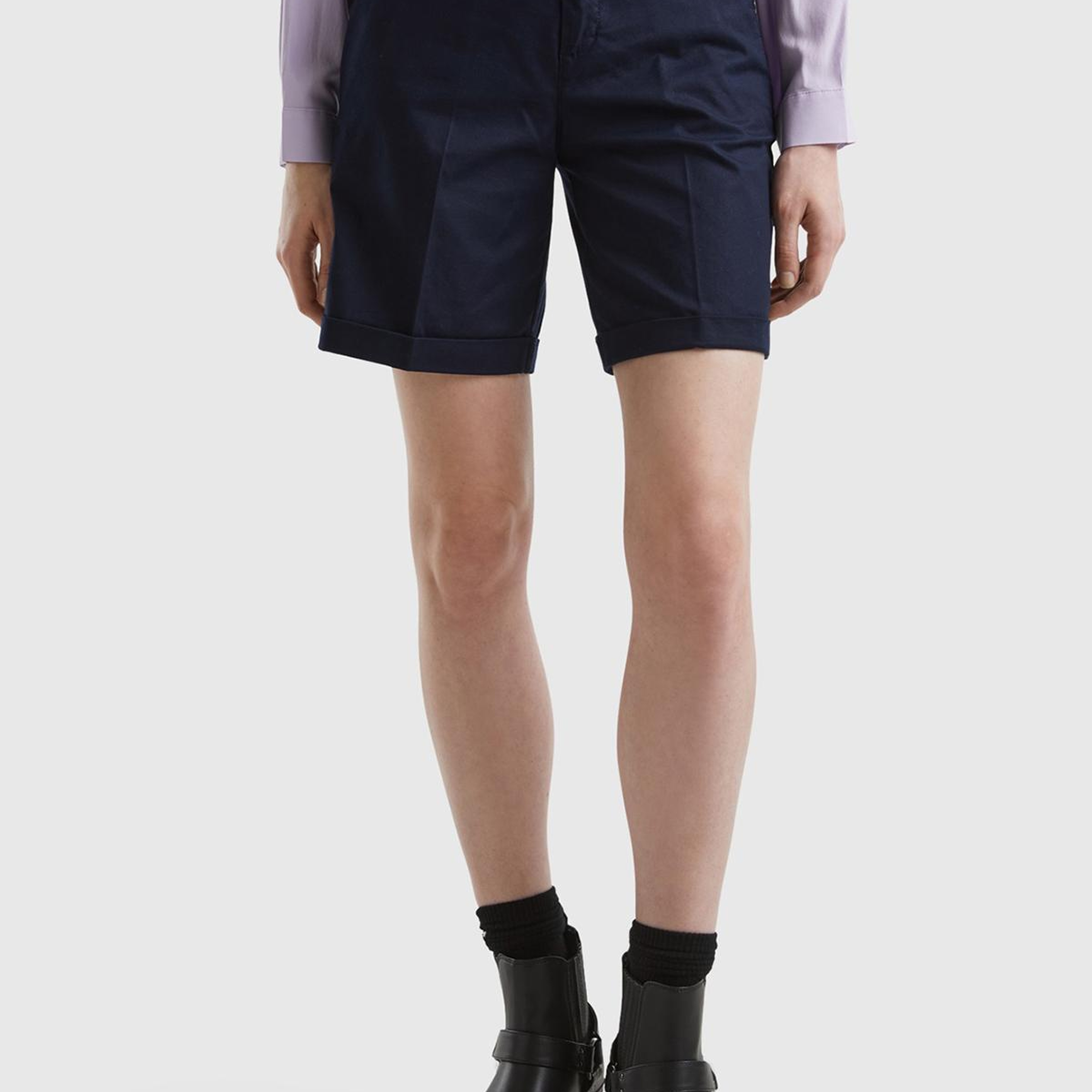 Kadın Koyu Lacivert %100 Koton Chino Bermuda