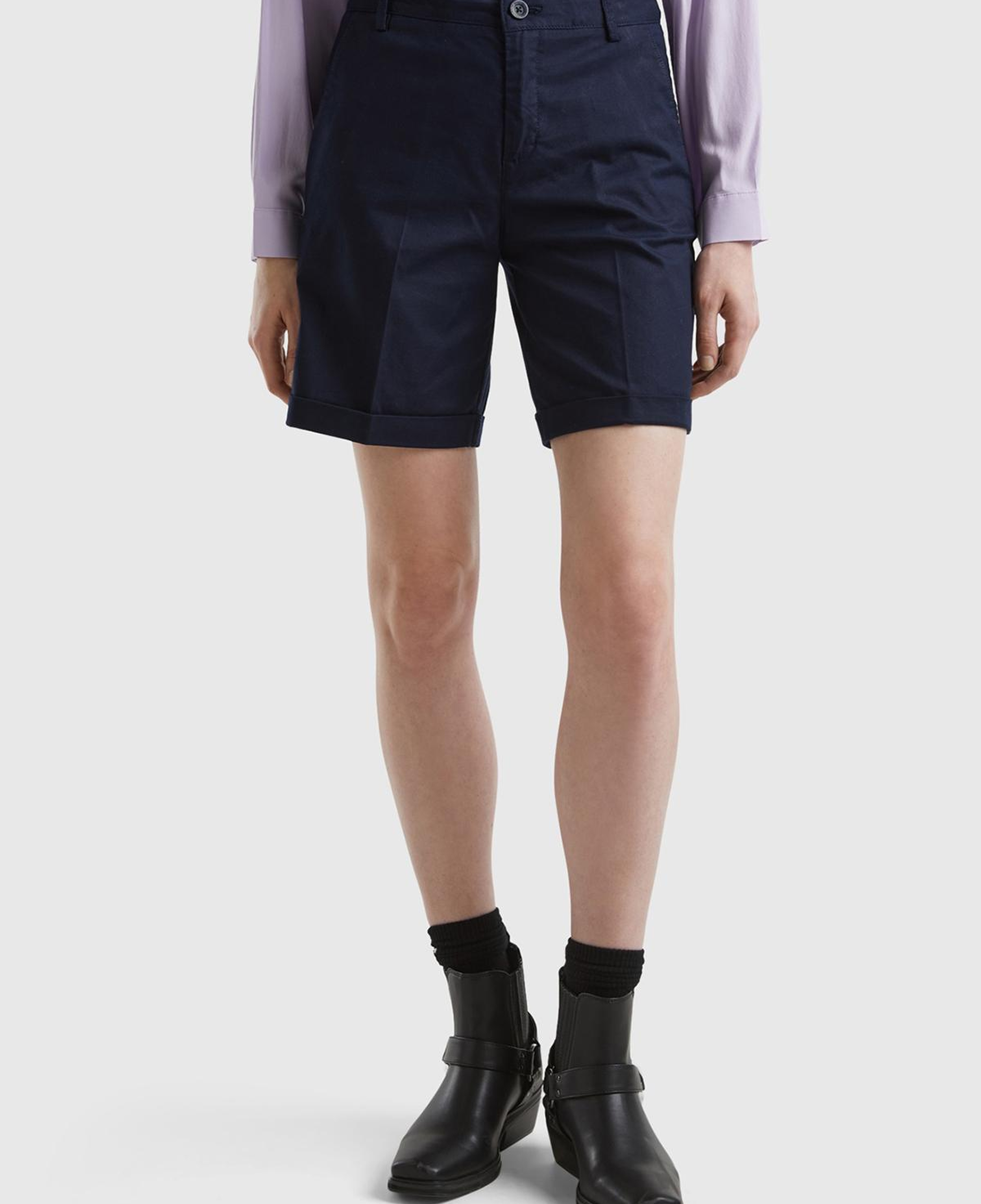 Kadın Koyu Lacivert %100 Koton Chino Bermuda